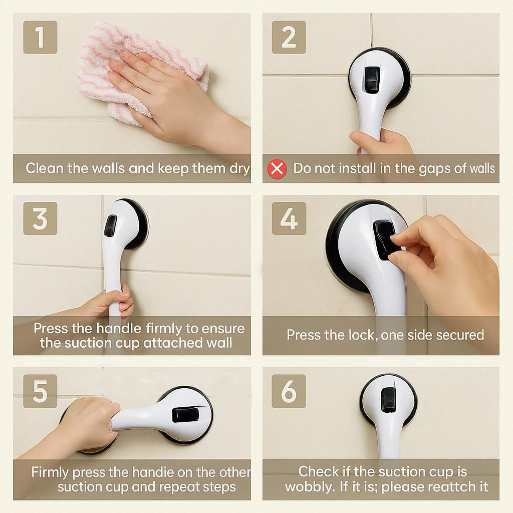 2 Pack Grab Bars for Bathtubs and Showers, Shower Handles for Elderly Seniors bar Bars Safety Elderly Suction 500 lbs Cup and Walls bathtubs Handicap He