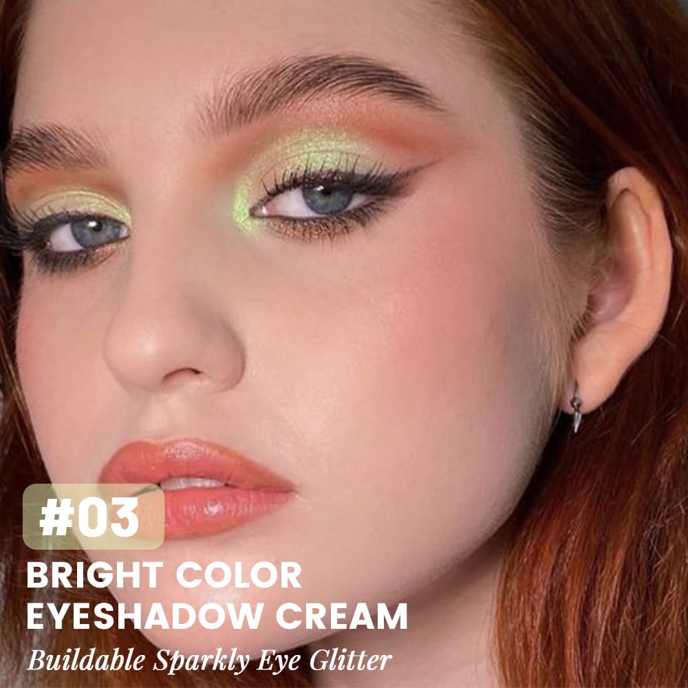 Light Green Cream Glitter Shimmer Metallic Eyeshadow Palette Makeup, Natural Single Mini Instant Holographic Eyeshadow For Women Halloween Birthday Party Wear, Sombras Crema Para Ojos