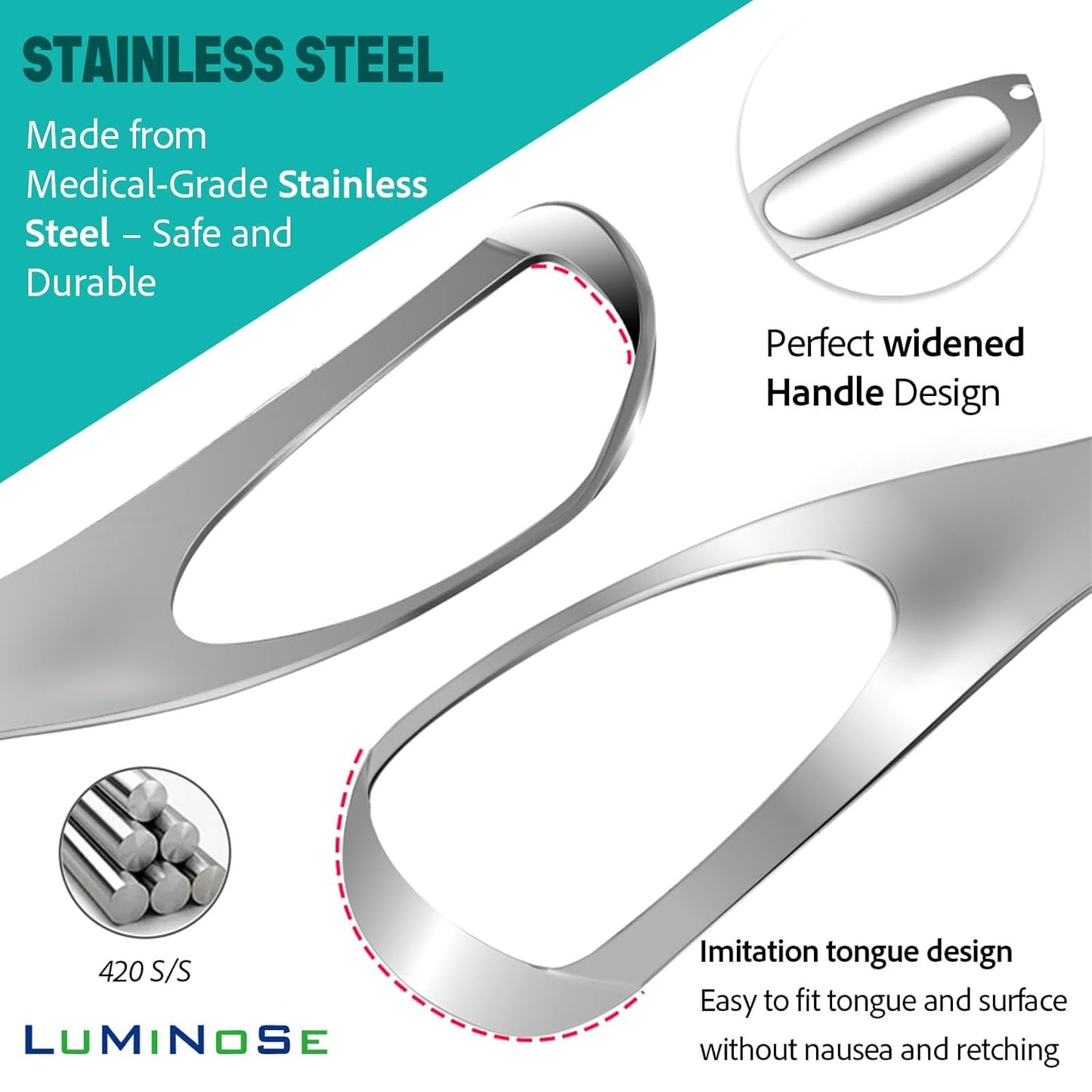 2 PCs Medical Grade Tongue Scraper by Vastmed | Stainless Steel Tongue Cleaner, Metal Tongue Scraper with Travel Bag | Tongue Scrubber for Bad Breath, Boost Oral Hygiene