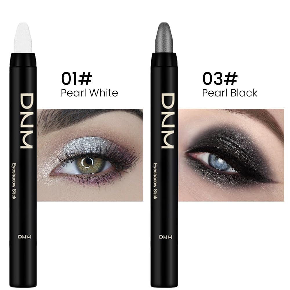 evpct 2Pcs Cream Eyeshadow Sticks Set for Eyes Pearl White & Pearl Black Shimmer Eye Crayon Shadow Brightener Stick Pencil Pen Bulk sombras en crema para ojos 01+03