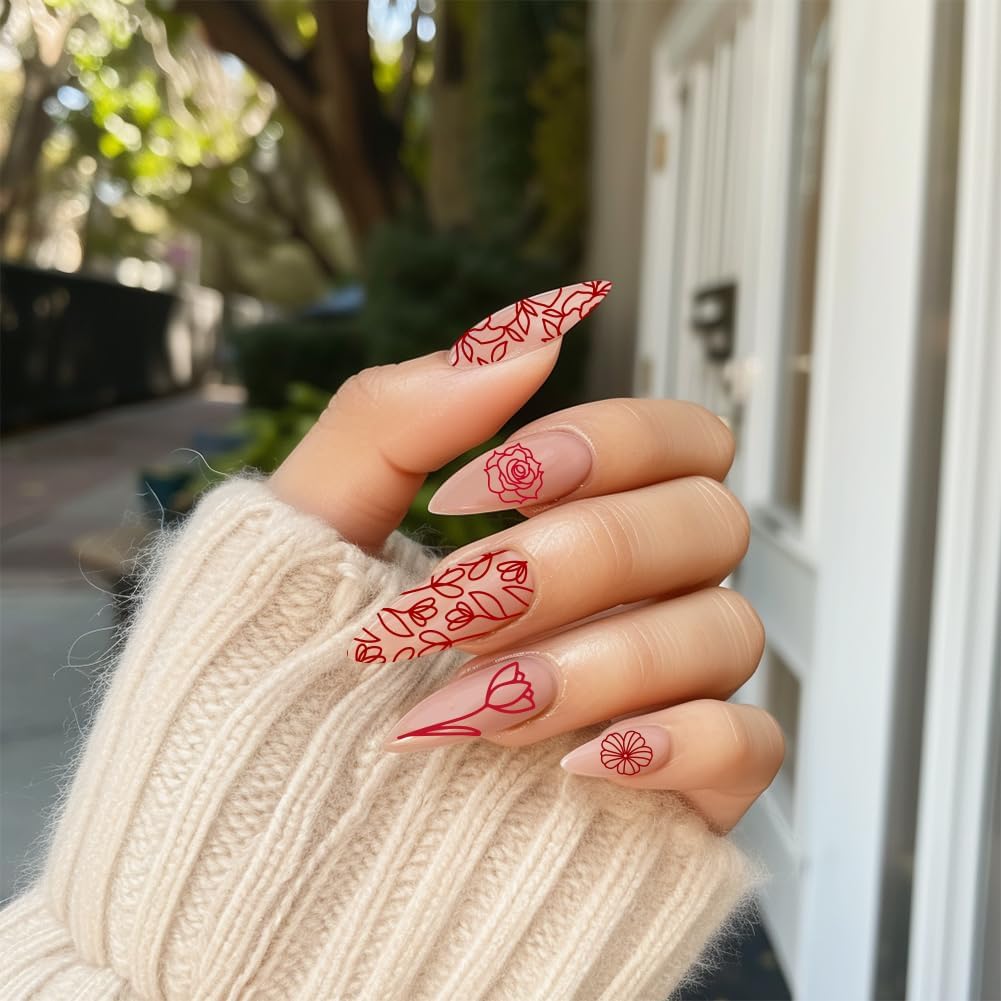 3Pcs Flower Nail Stamping Plate Set Tulips Roses Stainless Floral Steel Nail Stamp Templates Clear Silicone Nails Stamping with Stamper Scraper for Manicure Printing