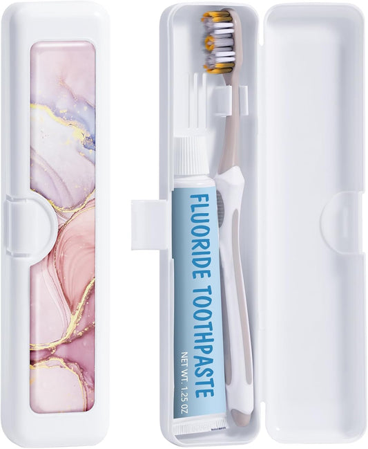 Toothbrush Travel Case - Colorful Pattern, Holder and Covers for Toothbrushes, Includes Tongue Scraper Case