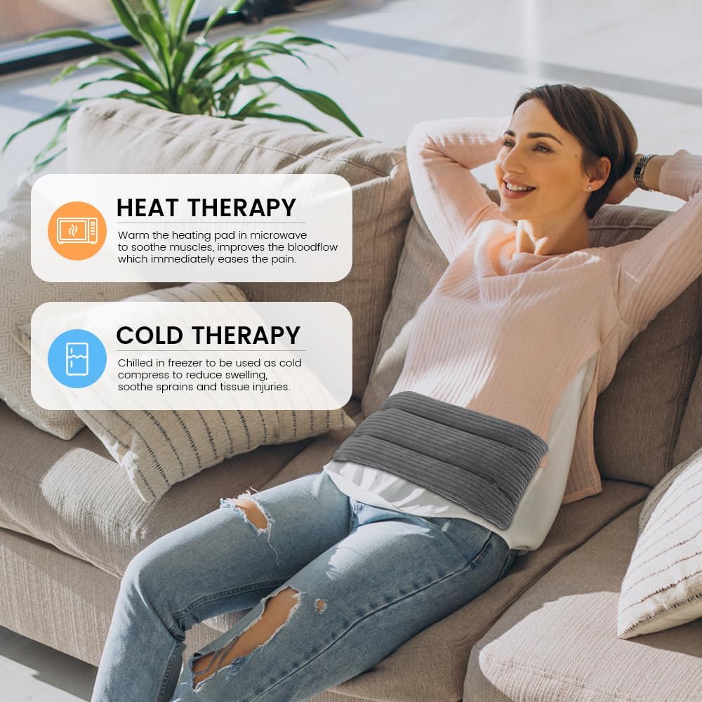 Microwave Heating Pad 6 x 12 Heating Pad Microwave, Microwave Bean Bag Heating Pad for Neck and Shoulders, Moist Heat Pack Pillow Warm Compress for Knee, Muscles, Joints, Abdomen (Dark Gray)