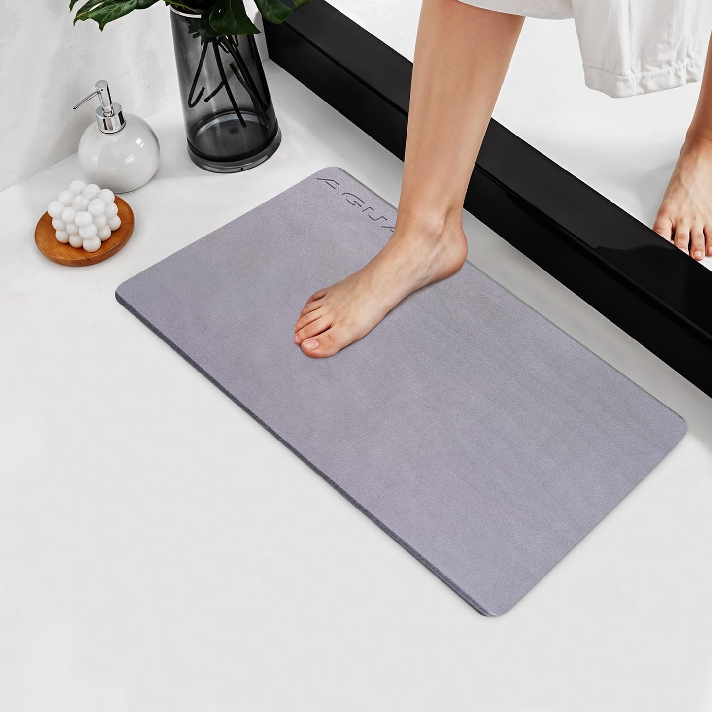 28" x 18" Diatomaceous Earth Shower Non Slip Stone Bath Mat | Quick Dry Super Absorbent Large Mats for Kitchen | Anti-Slip Fast Drying Water Absorbing Stone Bath Mats for Bathroom | Solid Gray