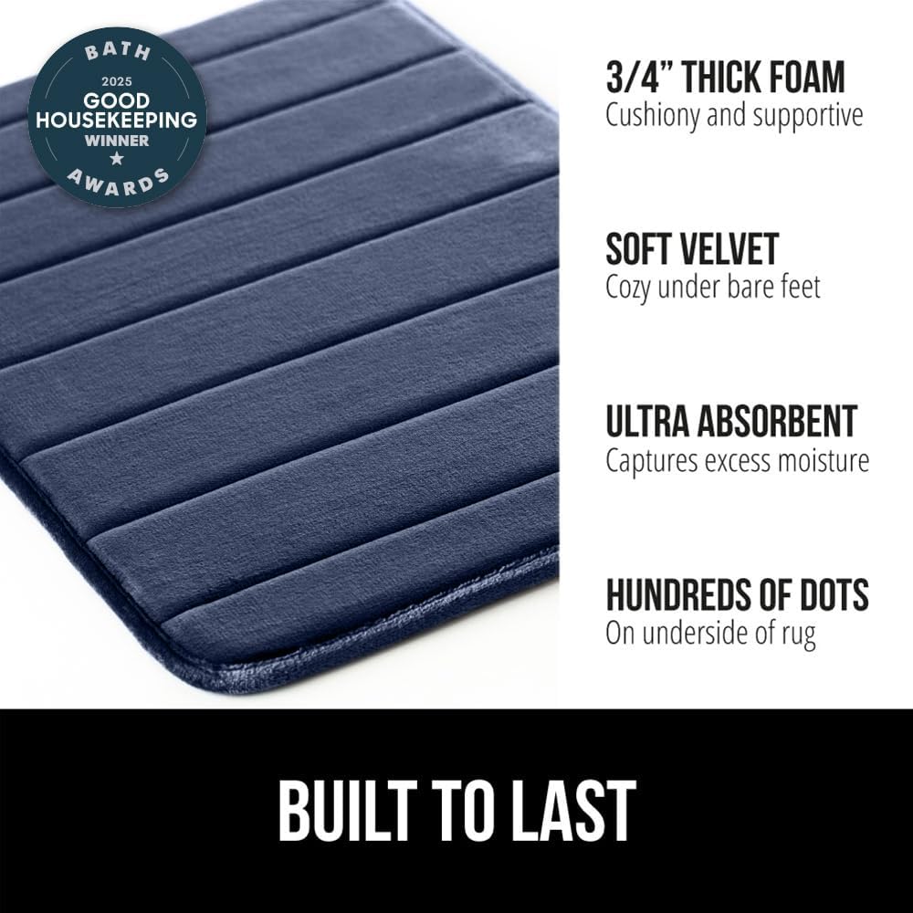 GORILLA GRIP Memory Foam Bath Mat, Soft Absorbent US Designed Bathroom Rug, Gripping Dots Machine Washable Bathmat, Cushioned Floor Mats, Shower Sink Rugs Room Décor Accessories, 42x24 Navy Blue
