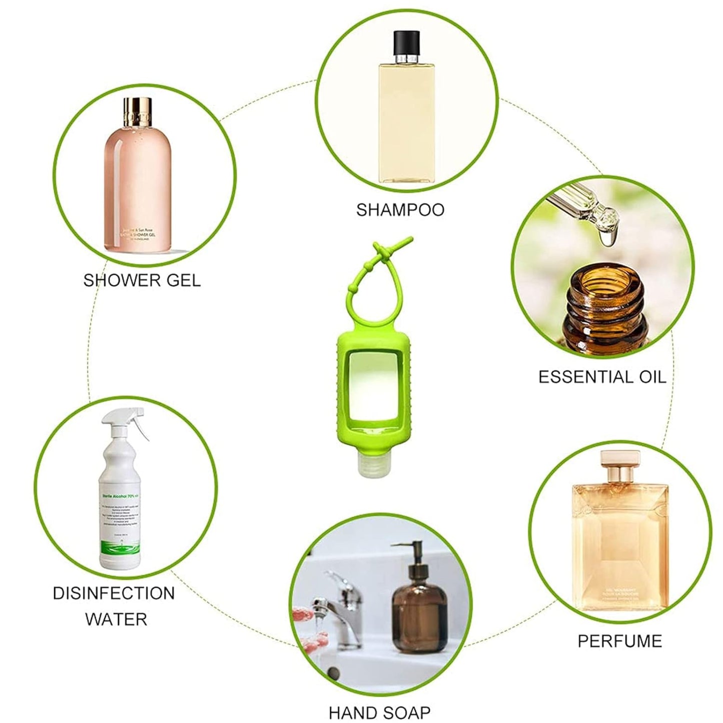 8 PCS Hand Sanitizer Holder Keychain, 60ml/2oz Empty Travel Size Bottles with Silicone Keychain, Portable Plastic Leakproof Squeeze Bottles with Flip Cap for Sanitizer Conditioner