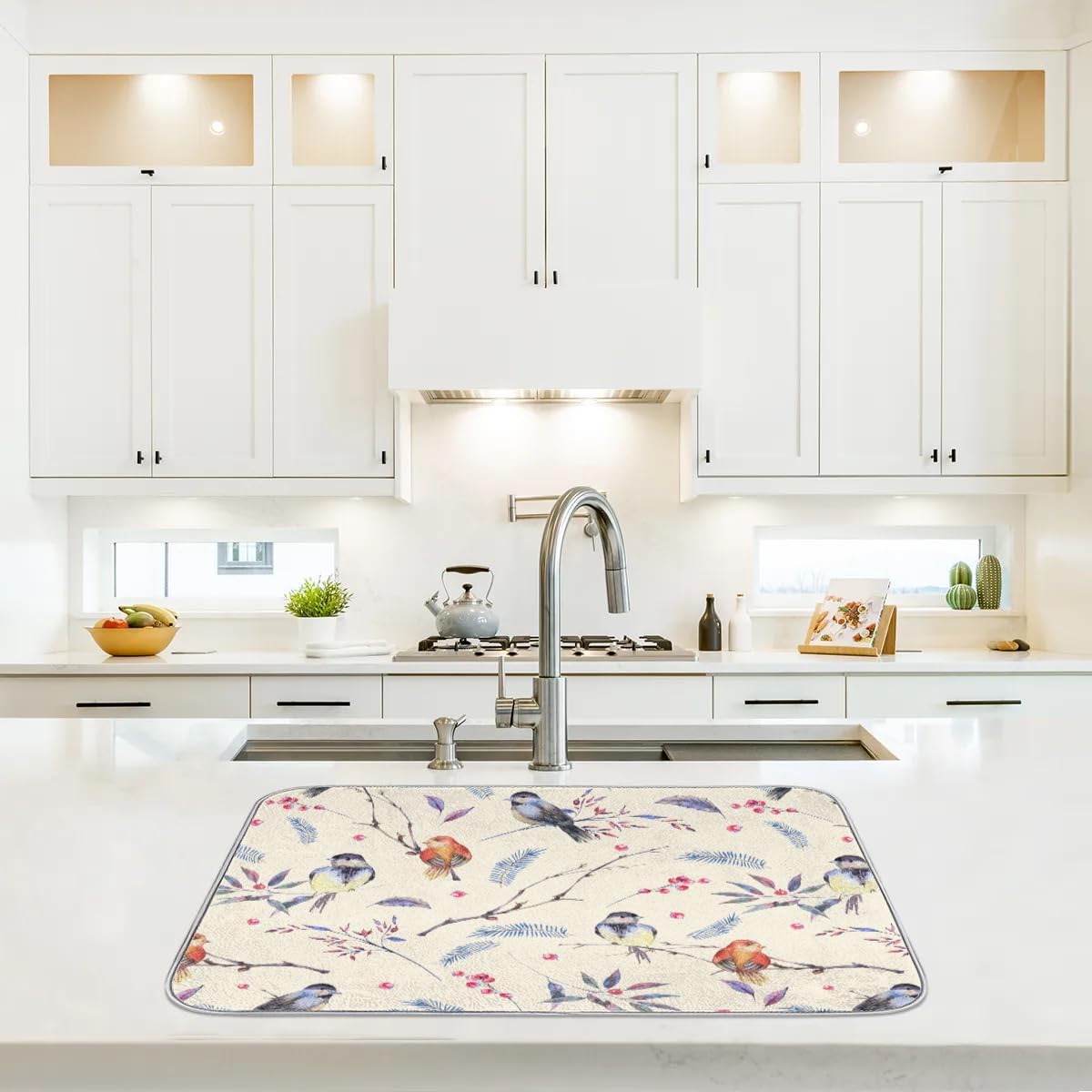 Hexteria Vintage Birds Dish Drying Mat Microfiber Kitchen Drying Mat Dish Drying Mats for Kitchen Counter Absorbent Quick Drying Pad 16x18 Inch