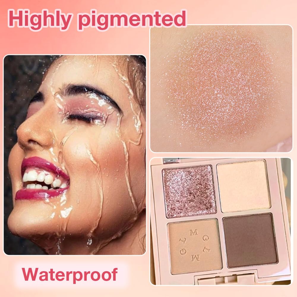 4Colors Eyeshadow Makeup Palette,Nude Gold Brown Natural Neutral Powde Eye Shadow Palette for Older Women,Long Lasting Naturing-Looking,Lightweight,Waterproof,Eye Makeup Kit Travel Size