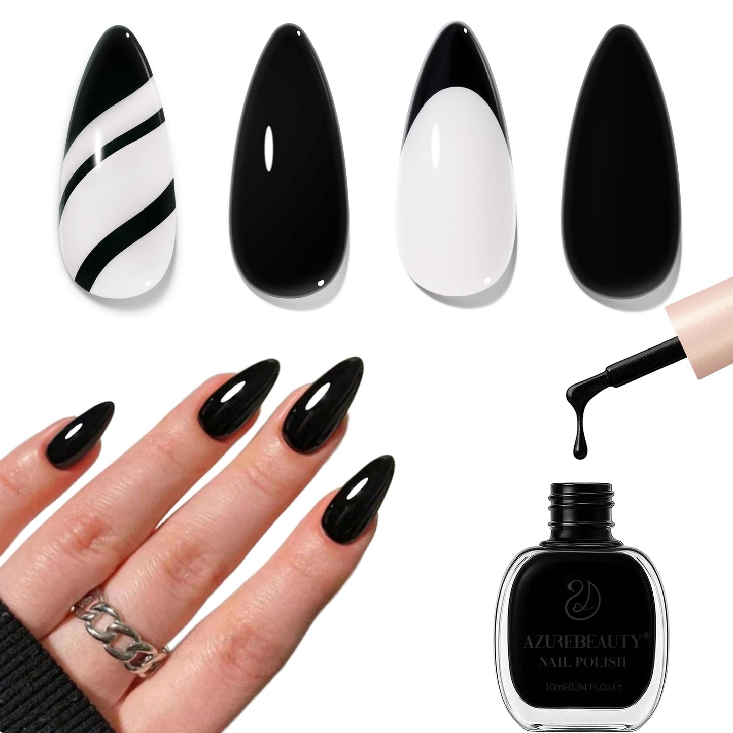 AZUREBEAUTY Nail Polish,Black Quick Dry Complete Natural Super Lustrous,Professional for DIY Manicure and Pedicure at Home