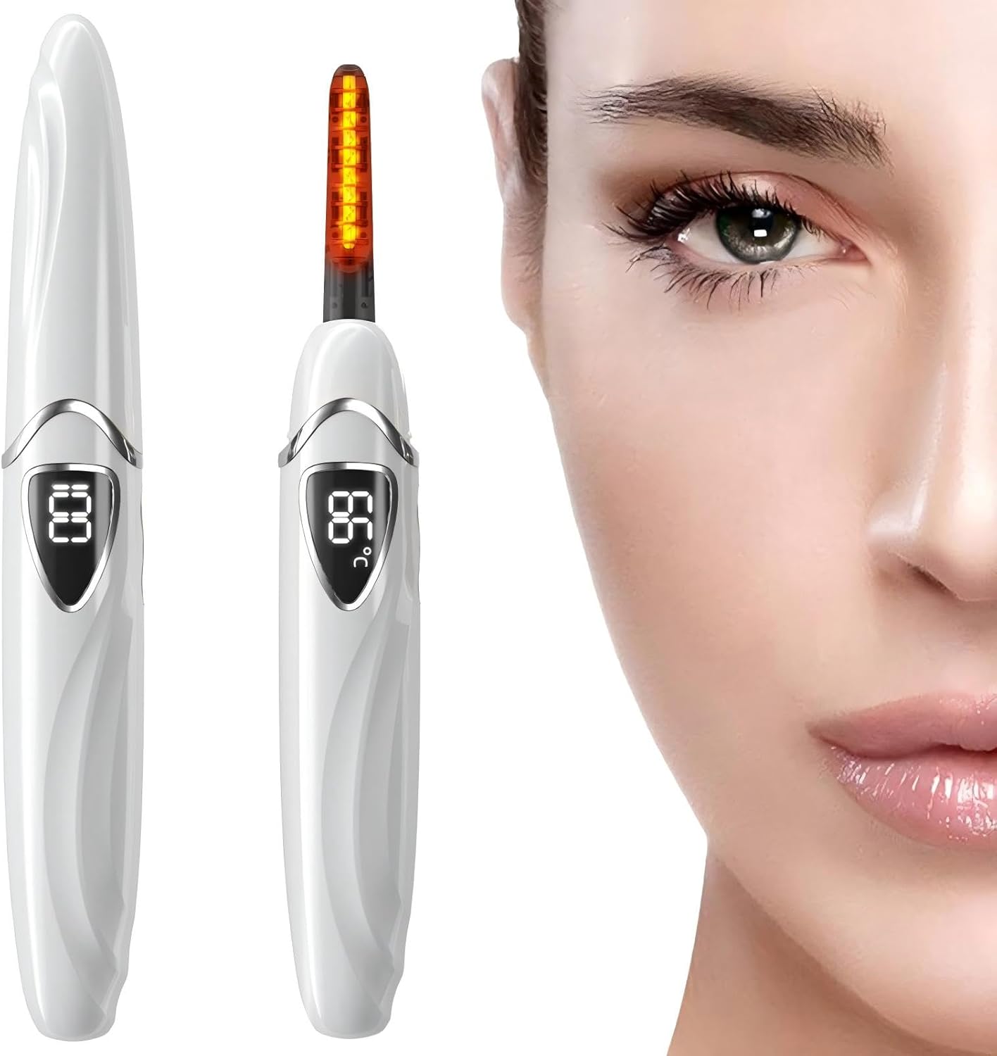 ZAPAL Heated Eyeash Curler, S600 Rechargeable Heated lash Curler, Intelligent Power Off Electric Eyelash Curler Heated Quickly 24 Hs Lasting Natural Makeup for Woman (Snow White/Silver, S600-148MM)