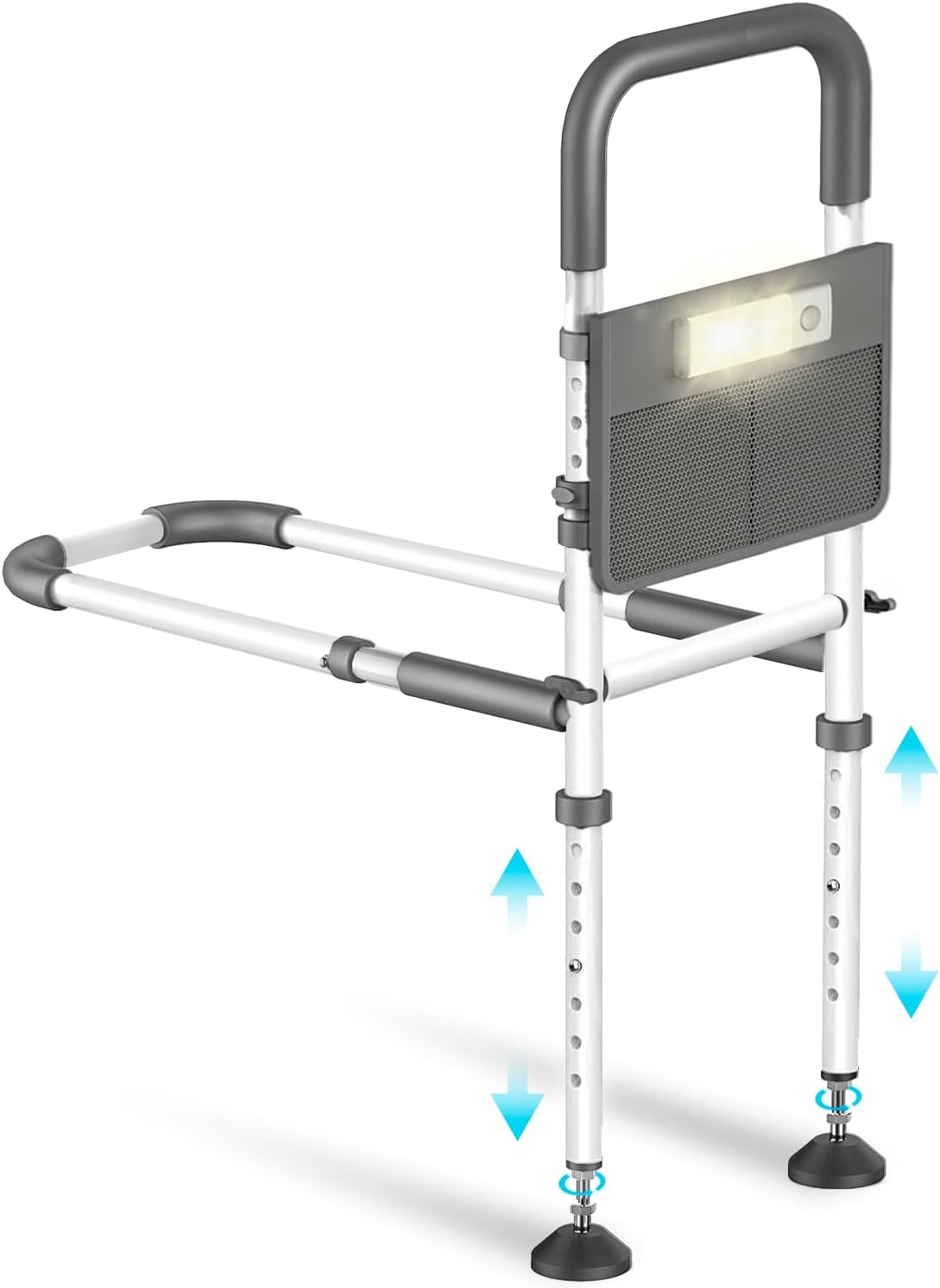 Bed Rails for Elderly Adults Safety, Adjustable Bed Assist Rail for Seniors with Motion Sensor LED Light & Storage Pocket, Non-Slip Handle Support Bar, Fits Twin/Full/Queen/King