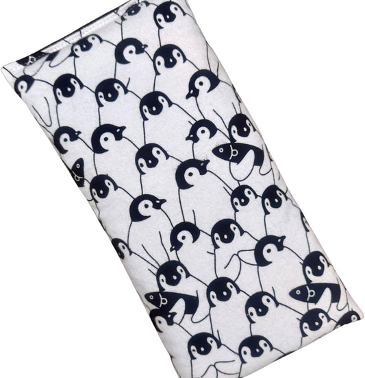 Microwave Heating Pad Filled With Flax Seed and Choice of Dried Herbs, Herbal Cold Pack, Good Size for Back Pain and Cramps, Hot and Cold Therapy, 6" x 12" (Penguin, Peppermint)