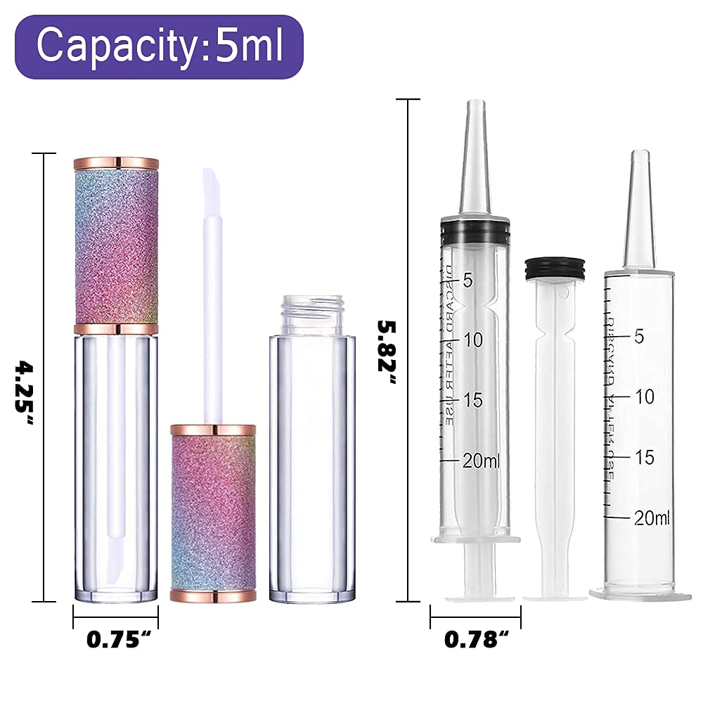 AMORIX 72 Pack 5ml Rainbow Lip Gloss Tubes with Wand 5ml Lip Gloss Containers Empty Lipgloss Bottles + 4pcs Syringes for DIY Lip Gloss Balm