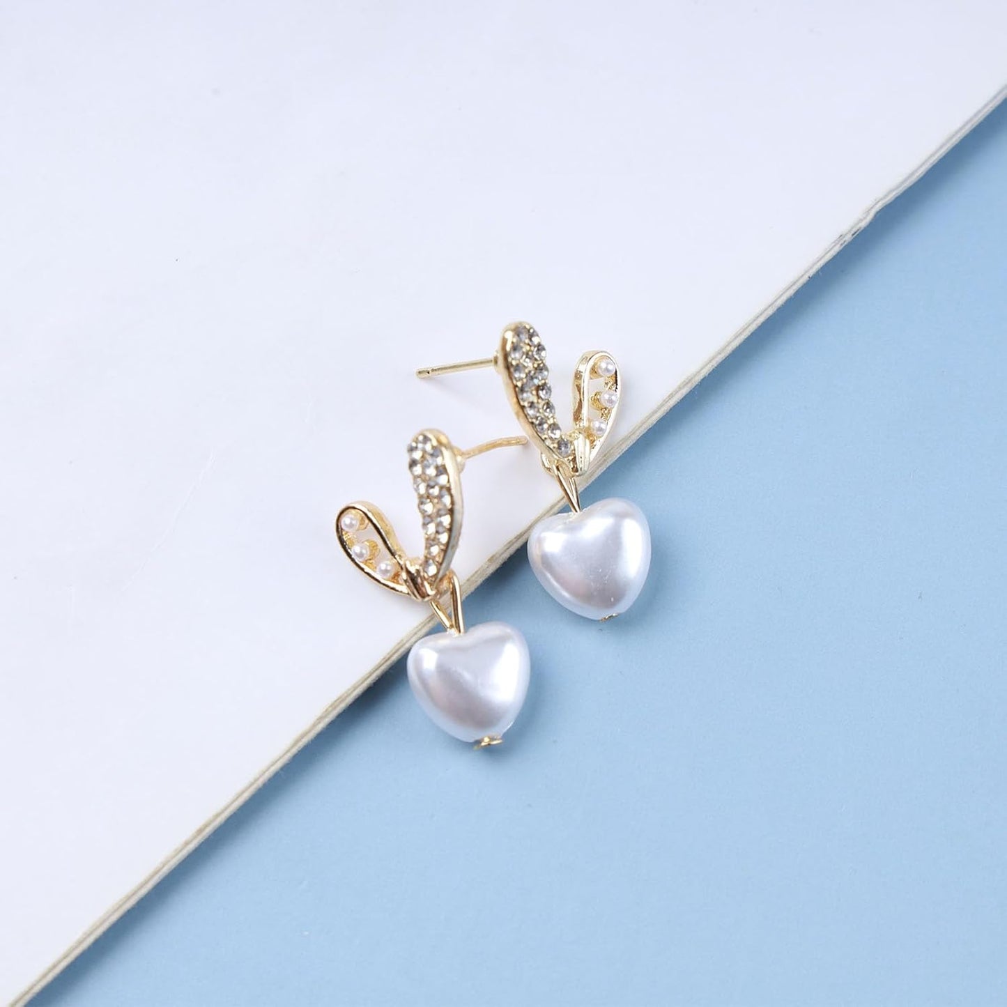 Vintage Pearl Heart Drop Earrings Rhinestone Pearl Stud Earrings Gold Cz Pearl Heart Earrings Crystal Heart Dangle Earrings Jewelry for Women