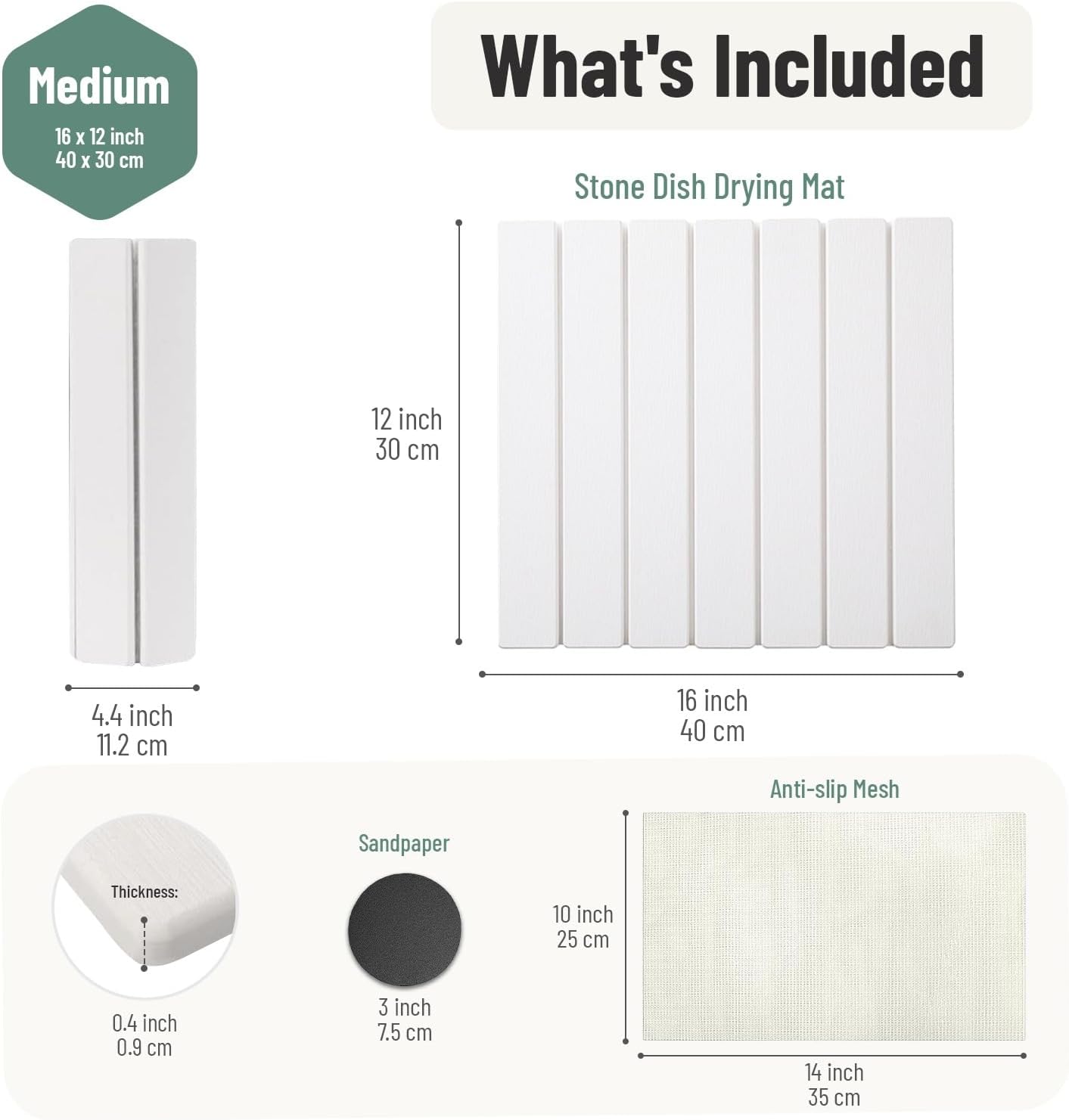 Stone Drying Mat for Kitchen Counter 16"x12" – Quick Dry Diatomaceous Earth Mat for Sink, Dishes, Cups & Soap – Foldable, Food-Grade Absorbent Countertop Mat for Kitchen, Bathroom & Dish Rack