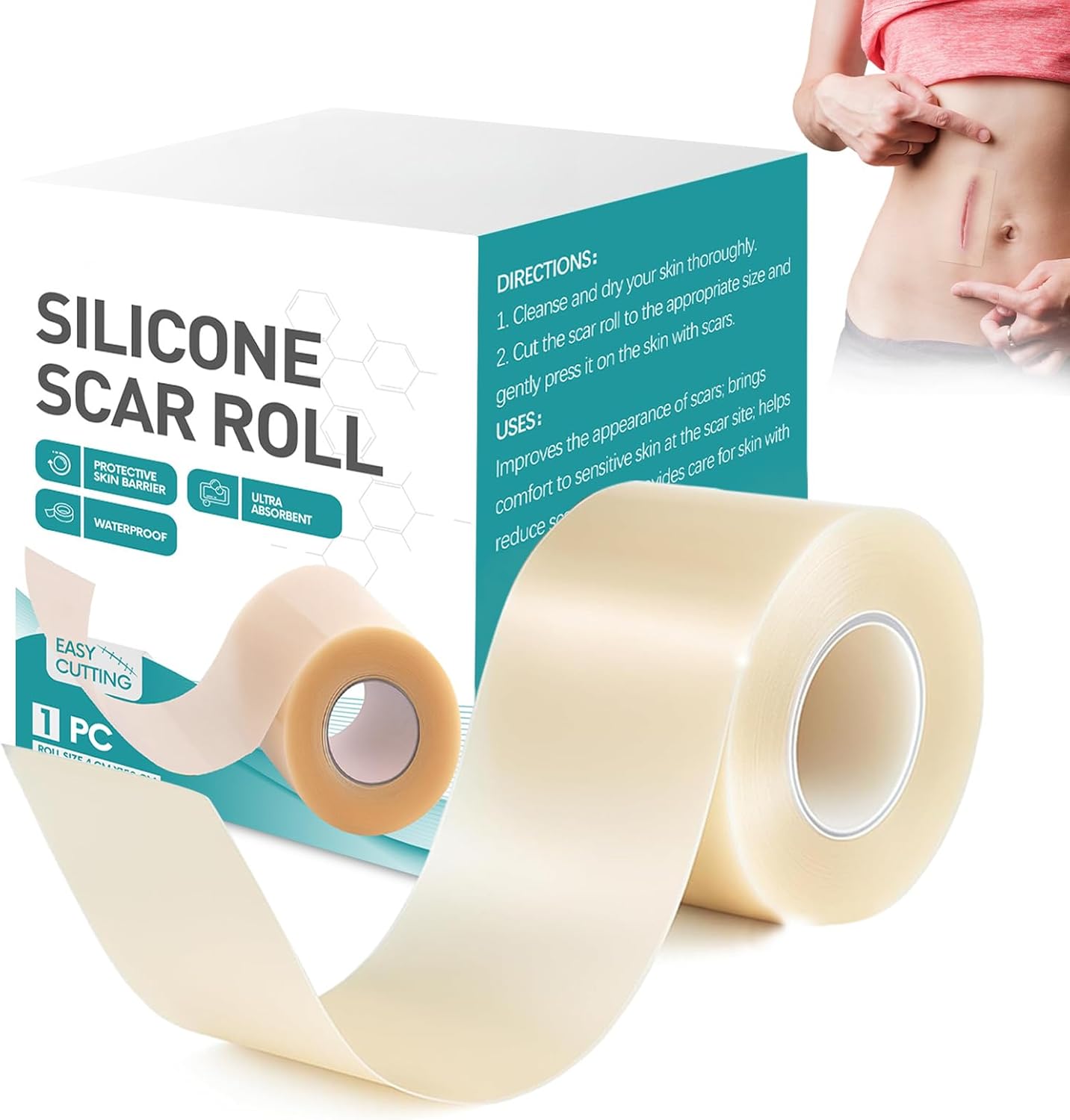 Hydrocolloid Roll for Wound Care,Hydrocolloid Patch Bandages with Self-Adhesive,Grade Hydrocolloid Roll with Self-Adhesive, Ultra Absorbent, Flexible & Waterproof (2in x 12ft) (1PCS)