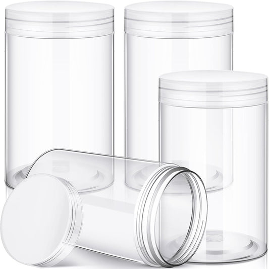 SATINIOR 24 Pieces Empty Clear Plastic Jars with Lids Round Storage Containers Wide Mouth for Beauty Product Cosmetic Cream Lotion Liquid Butter Craft and Food(Clear Lid,12 oz)