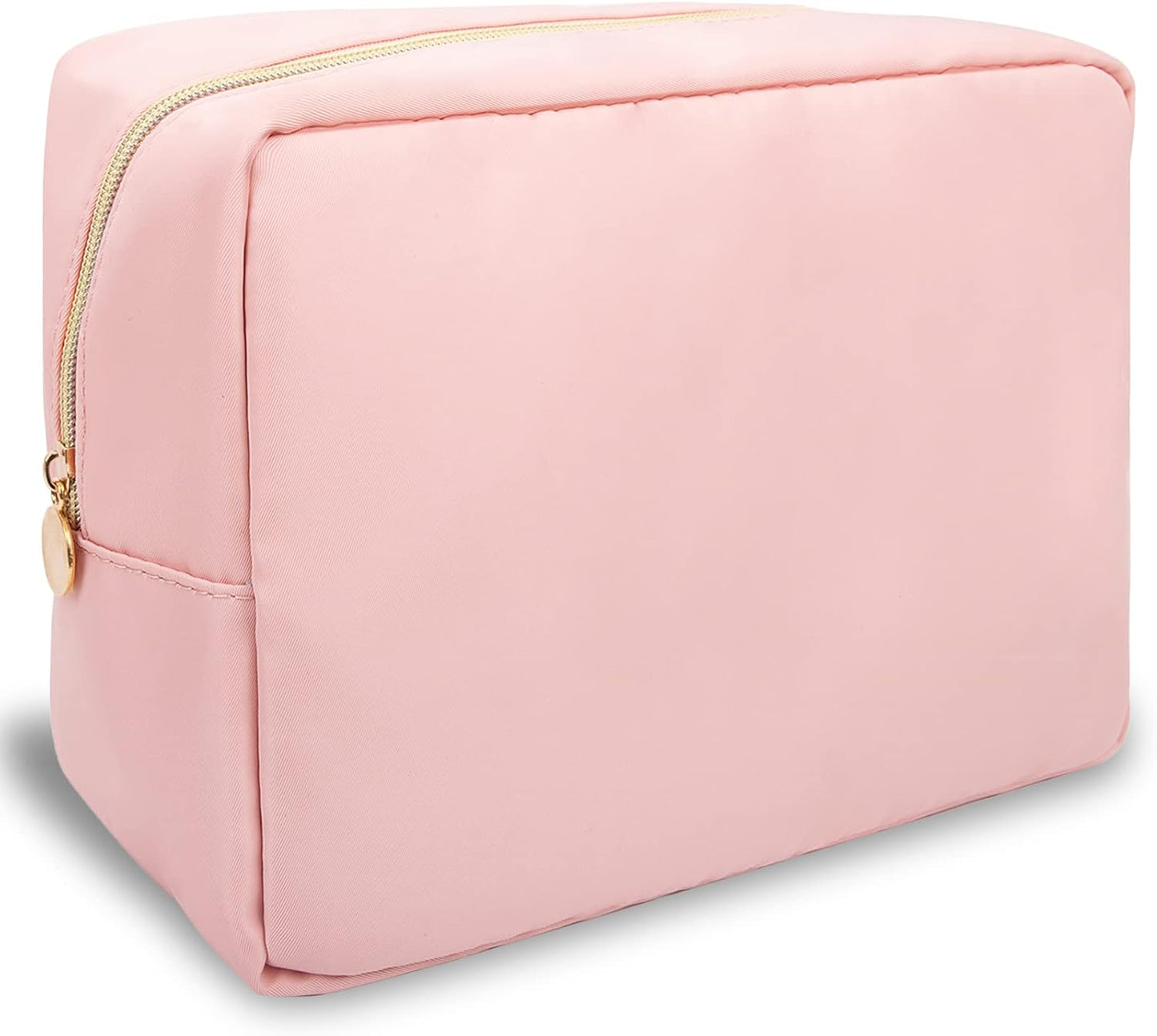 Nylon Large Makeup Bag Travel Pouch for Women, Preppy Big Pink Makeup Bag Cute Cosmetic Zipper Pouch Purse, DIY Chenille Letter Bag Waterproof Toiletry Bag Clutch Makeup Organizer for Women Girl(Pink)