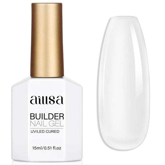 AILLSA Clear Builder Gel for Nails 7 in 1 Strengthener & Thickening Gel Polish Natural Nail Enhancement Extension Hard Gel Salon and DIY Beginner Friendly 0.51 Oz