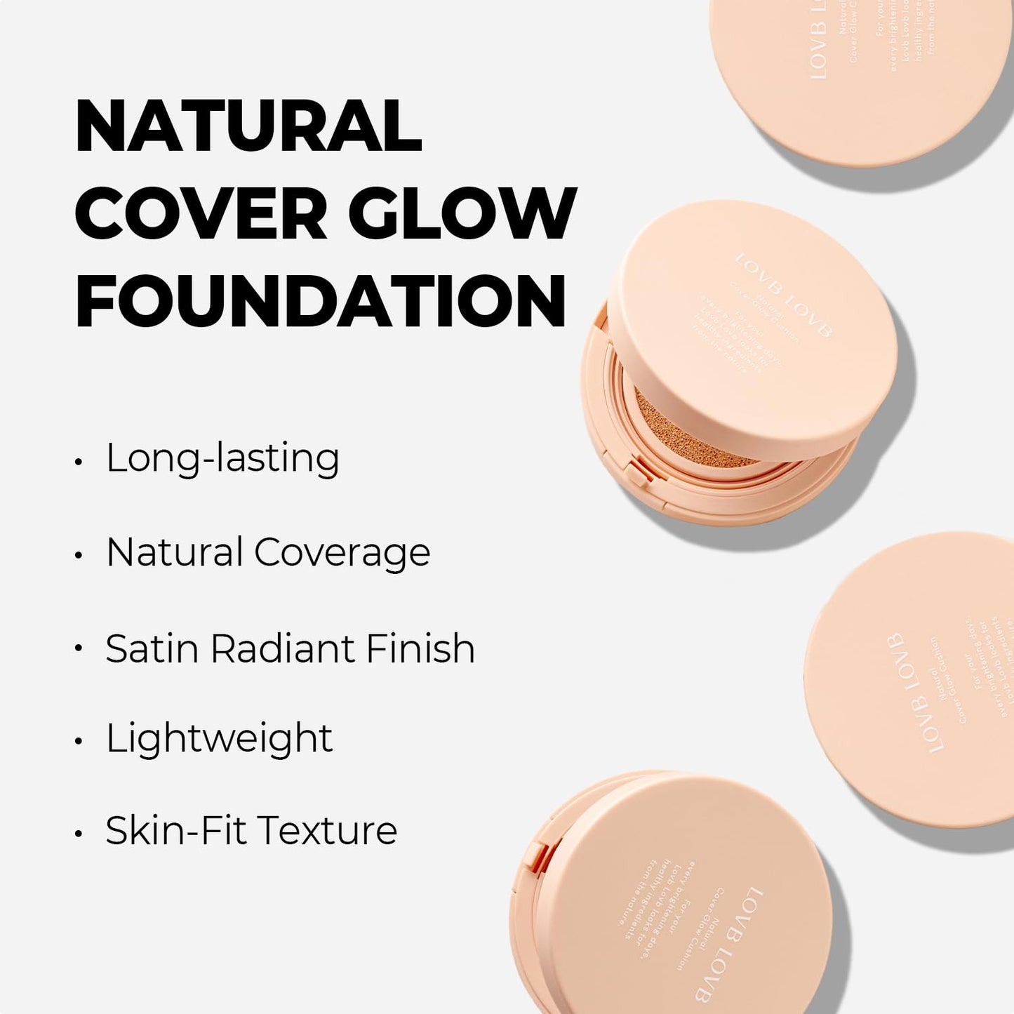 Natural Cover Glow Cushion Foundation | Satin Radiant Finish | Korean Foundation Makeup | Long-Lasting Natural Coverage | for All Skin Types 0.42 oz. (23N Natural Beige)