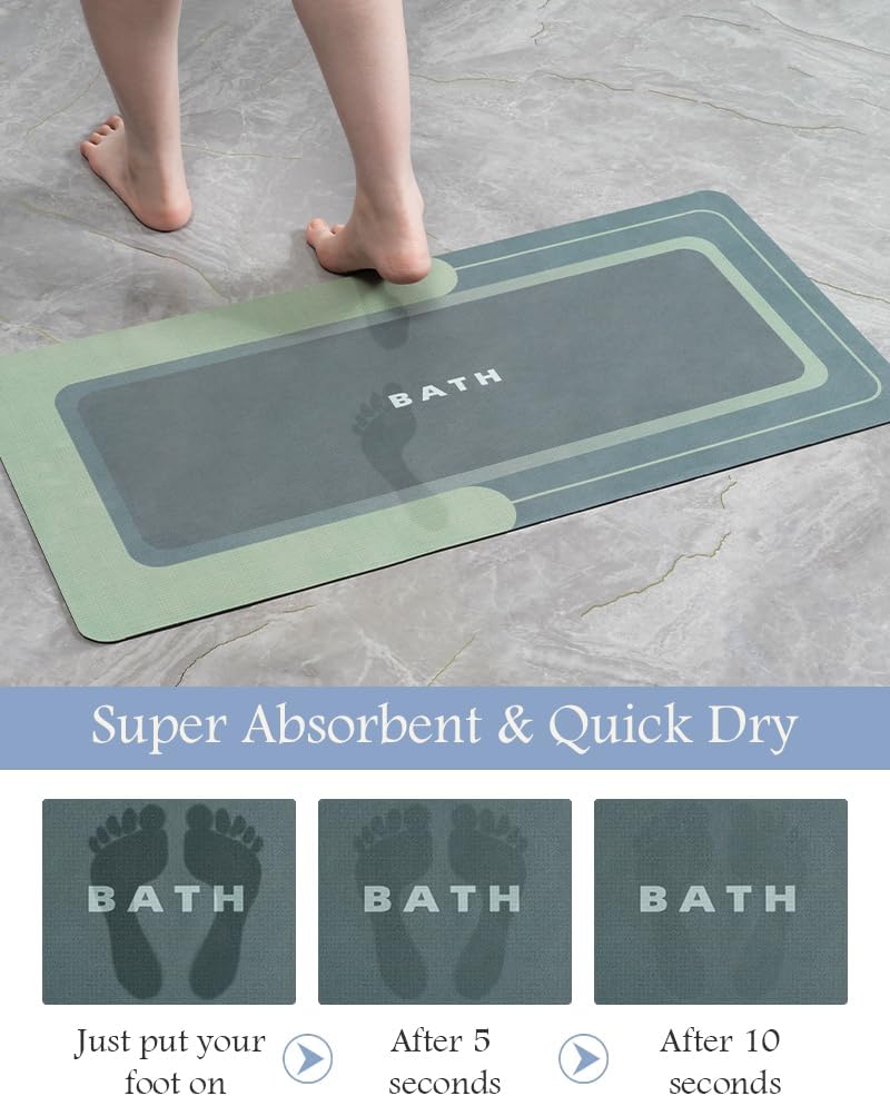 MontVoo-Bath Mat-Bathroom Mat Rug Non Slip Super Absorbent Stain Resistant Quick Dry Thin Bathroom Rug-Bath Mats for Bathroom Floor Bathtub Vanity-Bathmat Bath Rug Easy Care 17"x35" Green