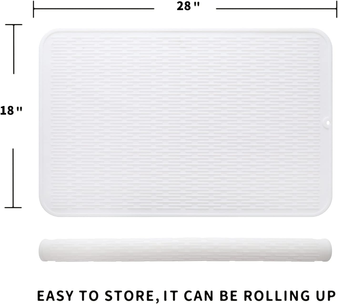 Silicone Dish Drying Mat for Multiple Usage,Easy clean,Eco-friendly,Heat-resistant Silicone Mat for Kitchen Counter or Sink,Refrigerator or Drawer Liner White 3XL 28 inches x 18 inches