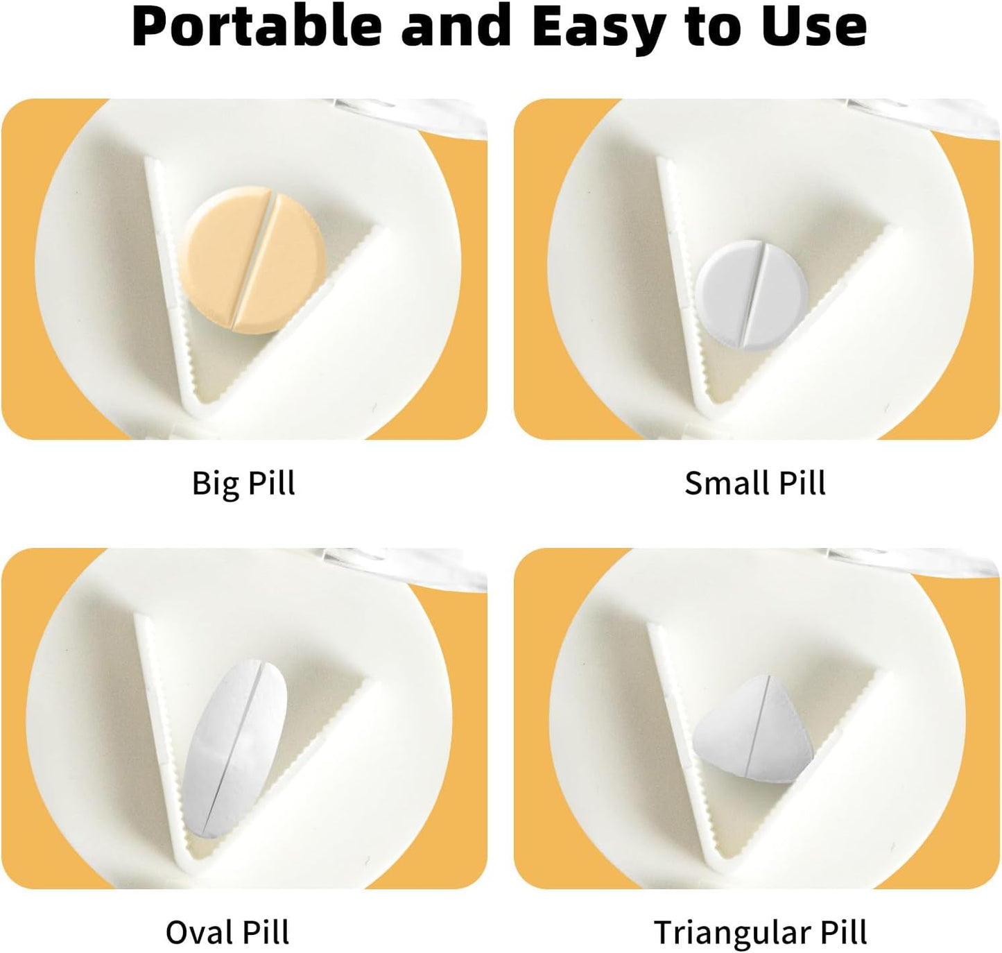 4-in-1 Pill Crusher and Pill Cutter,Pill Crusher Fine Powder,Pill Cutter for Small or Large Pills,Vitamins, Tablets, Stainless Steel Blade, Removable Drinking Cup