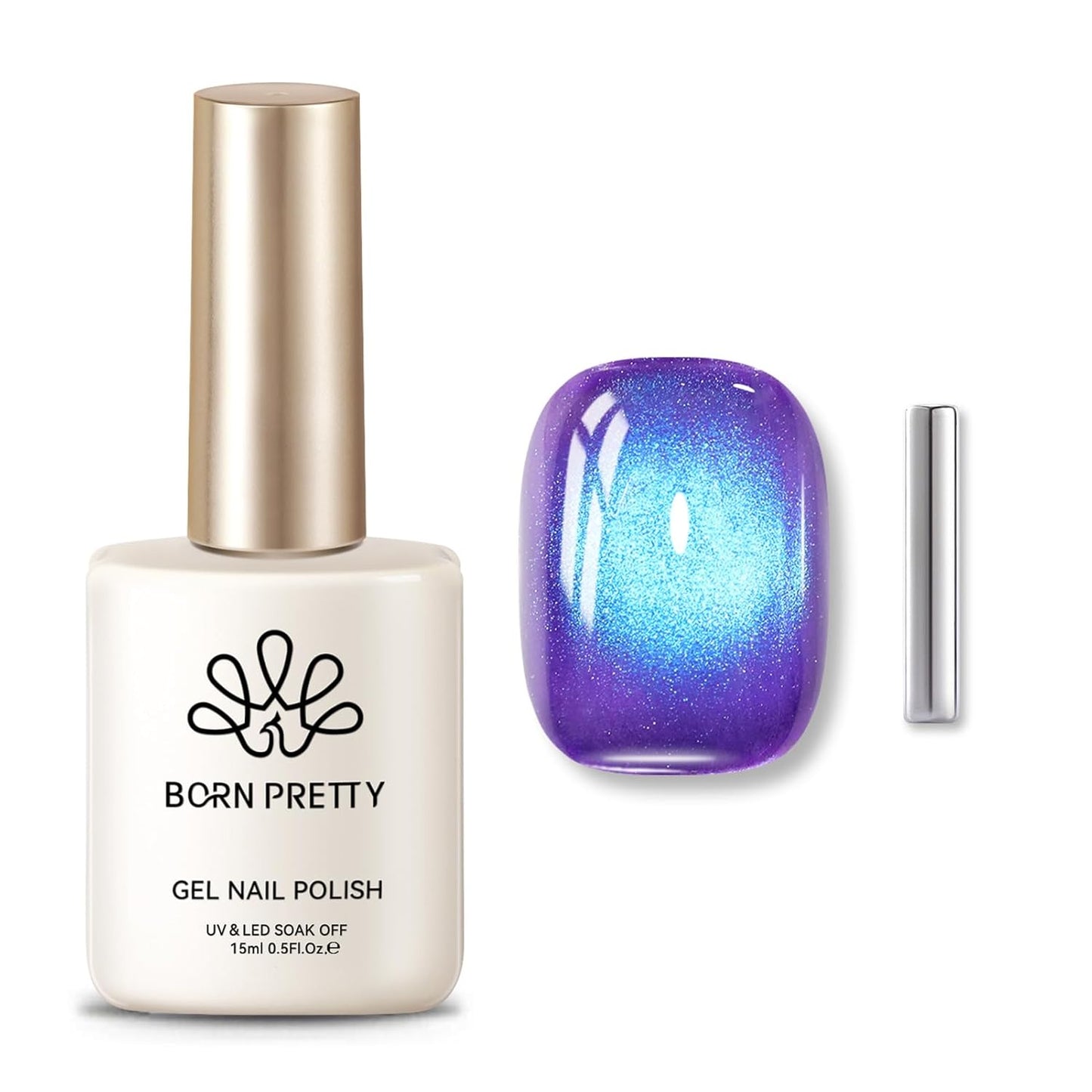 BORN PRETTY Cat Magnetic Eye Gel Nail Polish,Indigo To Violet Gradient Magnetic Gel Polish Blueberry Cat Magnetic Eye Gel Manicure Nail Art DIY 15ml