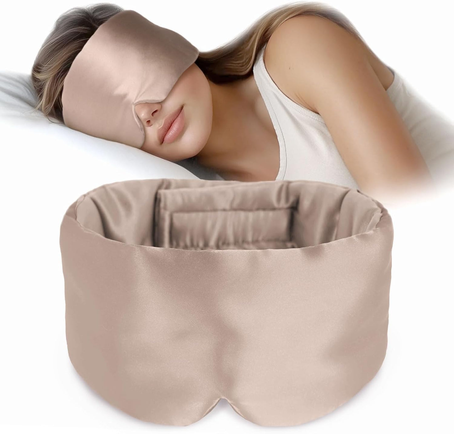 Silk Sleep Mask Soft Pressureless: 100% Mulberry Silk for Eye Skin Anti Wrinkles, Large Size for Total Blackout, Adjustable Wide Velcro Ear Cover