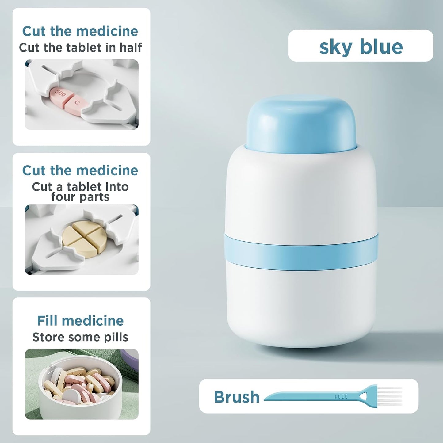 Pill Cutter - Pill Splitter with Stainless Steel Blade for Cutting Small Pills or Large Pills in one Fourth, Pill Cutter 1/4, Suitable for Cuting Vitamins, Tablets (1-4 Blue)