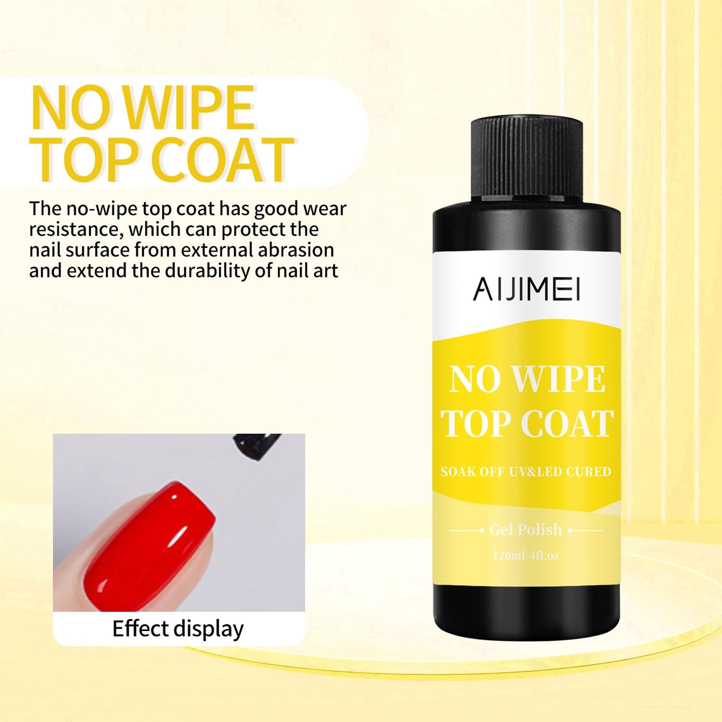 AIJIMEI 120ml Gel Polish No Wipe Top Coat Long Lasting Top Gel for Acrylic Nails,Top Coat for Home DIY and Nail Salon Non-Wipe TopCoat 4 Fl Oz
