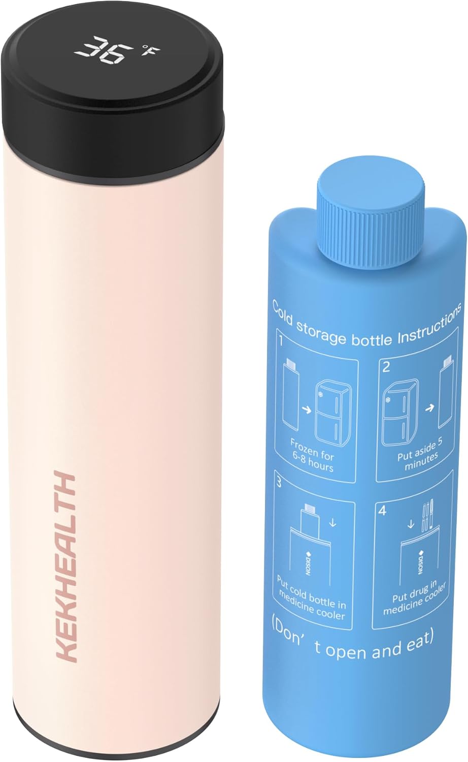 Compact 60H Insulin Cooler Travel Case Temp Display Medication Cooler for Travel insulated Medicine Cooler Bag TSA Approved Ice Packs Diabetic Cooler with QR Medical Travel Tag（Rose Quartz）