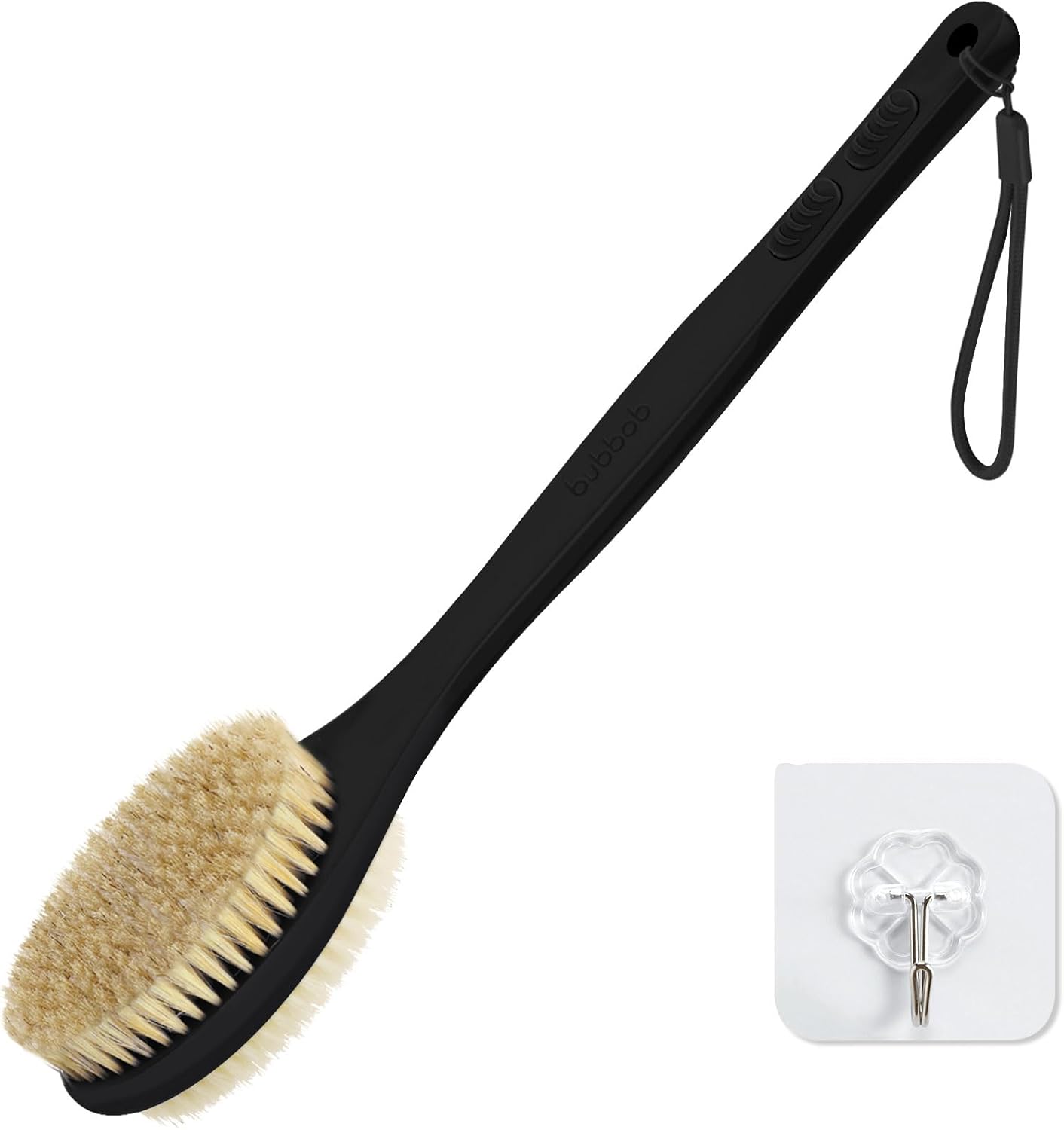 Back Scrubber, Back Scrubber for Shower, Bath Brush Long Handle for Shower with Double Sided Bristles for Wet or Dry Brushing (Black)