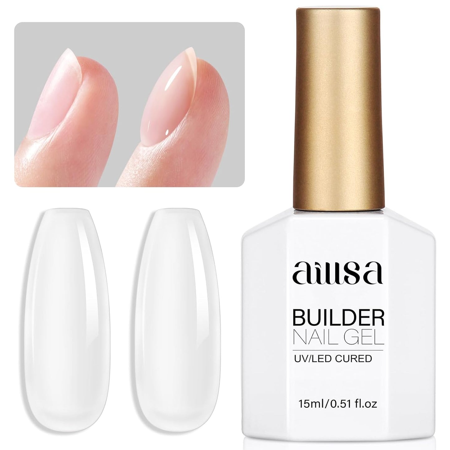 AILLSA Clear Builder Gel 7 In 1 Hard Gel Polish for Thickening Natural Nails Transparent Extension Gels Strengthener Gels Nail Polish Rhinestone Glue for Nail Art Base Coat Needed 0.51 Oz