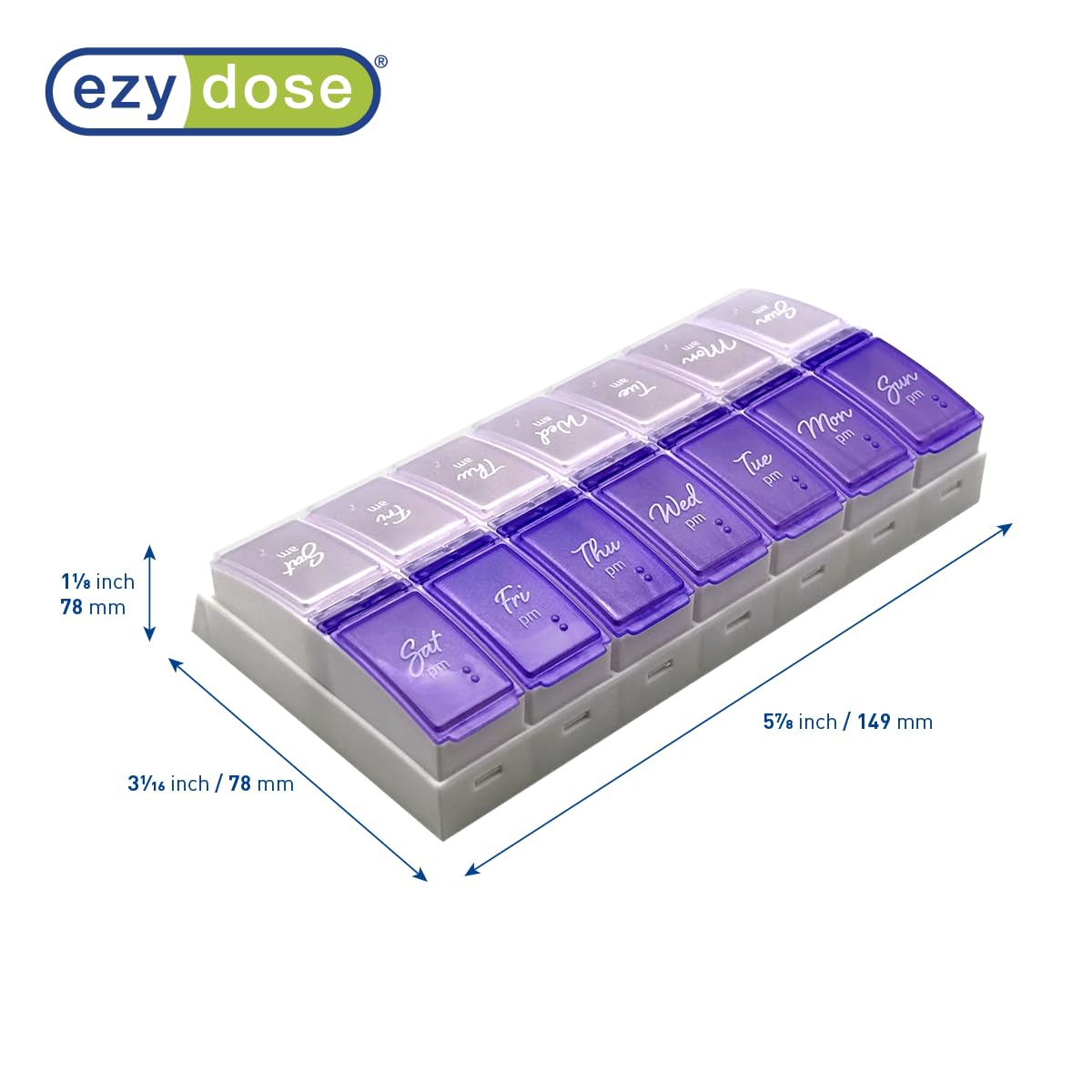 Ezy Dose Weekly (7-Day) Daily Pill Case, Medicine Planner, Vitamin Organizer, 2 Times a Day AM/PM, Small Pop-out Compartments, Arthritis Friendly, Easy to Use, Pearlescent and Lavender Lids, BPA Free