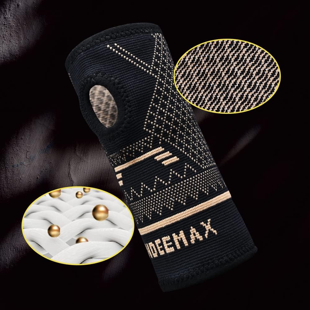 INDEEMAX Copper Wrist Compression Sleeve 1 Pair, Comfortable Hand Brace Support for Arthritis, Tendonitis, Sprains, Workout, Carpal Tunnel - Left & Right - Women and Men