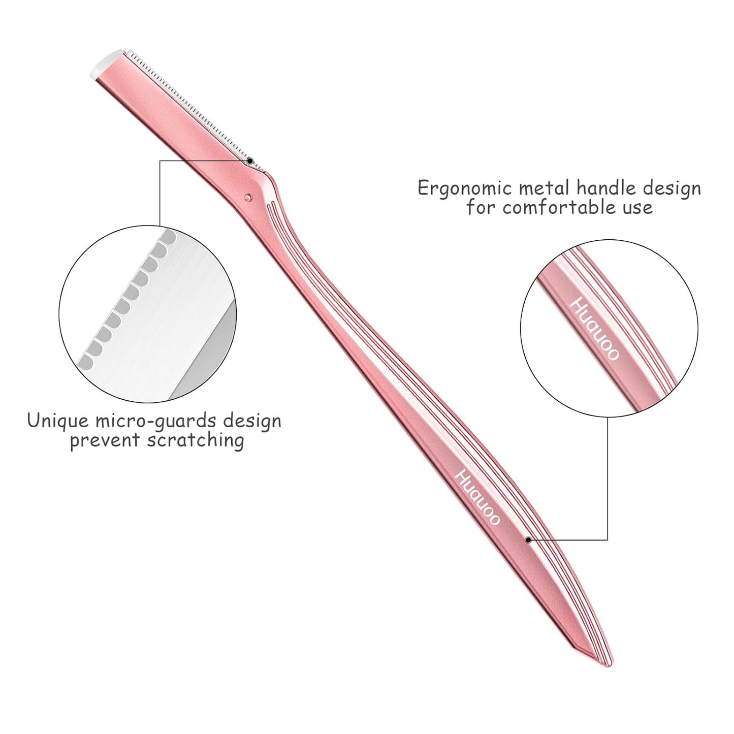 Dermaplane Razor for Women Face, Stainless Steel Handle with 6 Replaceable Blades, Huauoo Face Razors for Women, Peach Fuzz Remover, Eyebrow Trimmer, Dermaplaning Tool for Face Exfoliation (Pink)
