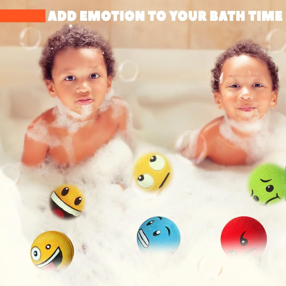 Large Emotion Face Bath Bombs Set of 6 – Fun Emoji-Inspired Spa Fizzies – Handmade with Shea Butter, Cocoa Butter & Essential Oils – Moisturizing Gift Set for Women, Men & Kids