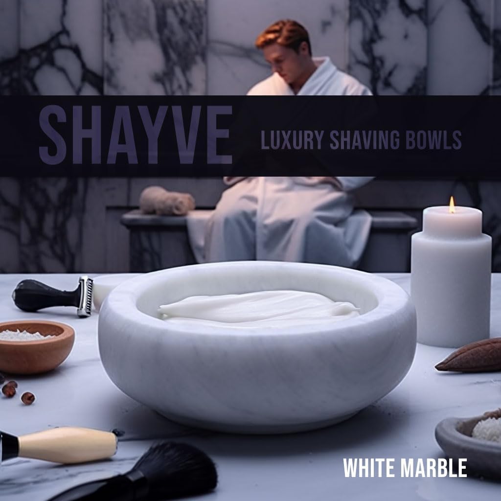 ShayVe Shaving Bowl for Shaving Soap & Cream — Marble Shave Bowl For Shaving Soap & Cream — Exquisite Heat Insulated Wet Shaving Kit Addition (Light Grey Marble)