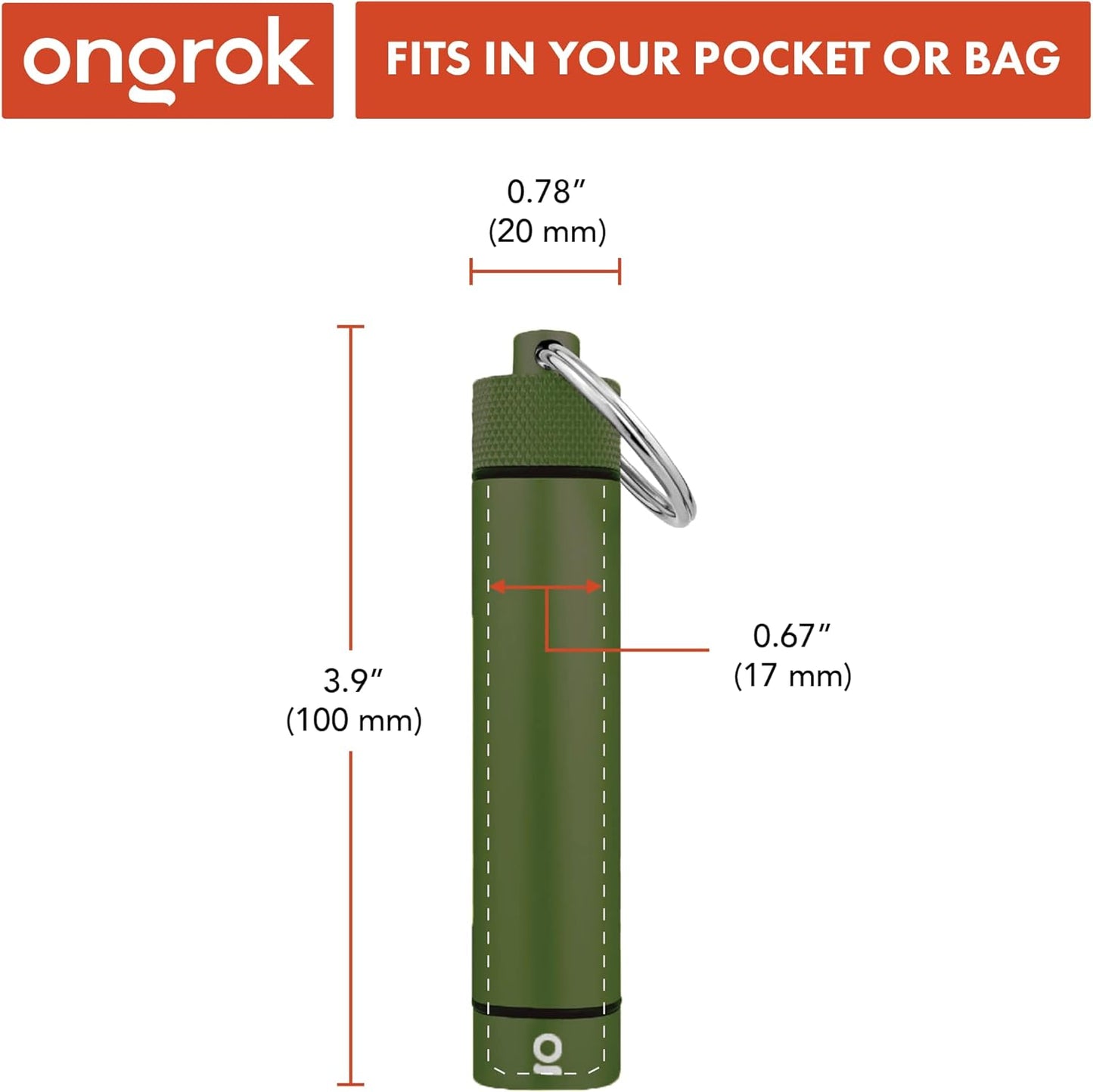 ONGROK Premium Storage Tube, Keychain, Pocket-Sized, Airtight, Aluminum Metal Holder and Case (Green)