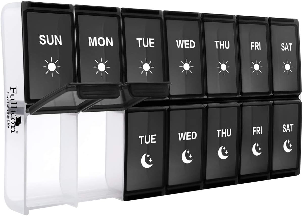 XL Weekly Pill Organizer 2 Times a Day, Fullicon Extra Large Daily Pill Cases Oversized AM PM Pill Box Twice a Day for Vitamin/Fish Oil/Pills/Supplements
