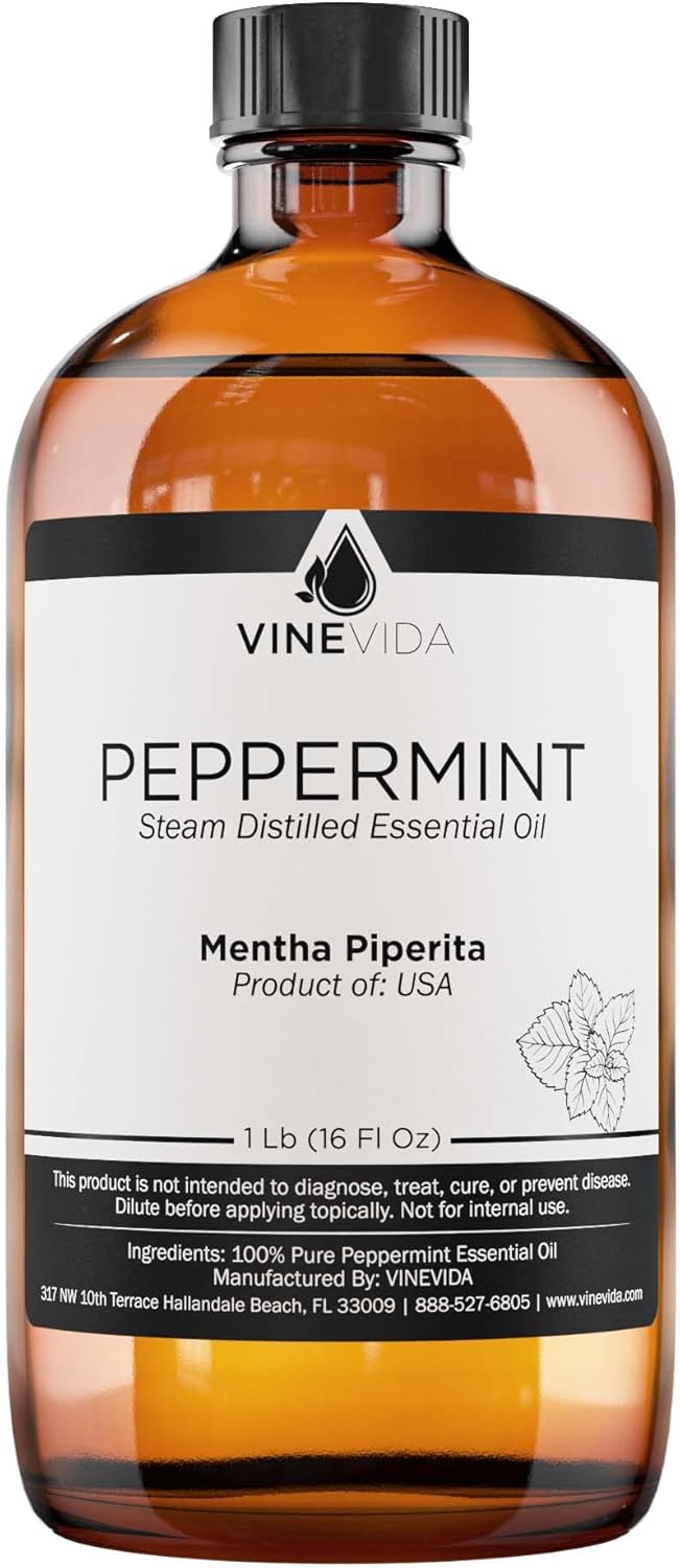 VINEVIDA Peppermint Essential Oil - 16 oz - Undiluted - DIY Candle Scents - Bulk for Soap Making & Skin Safe