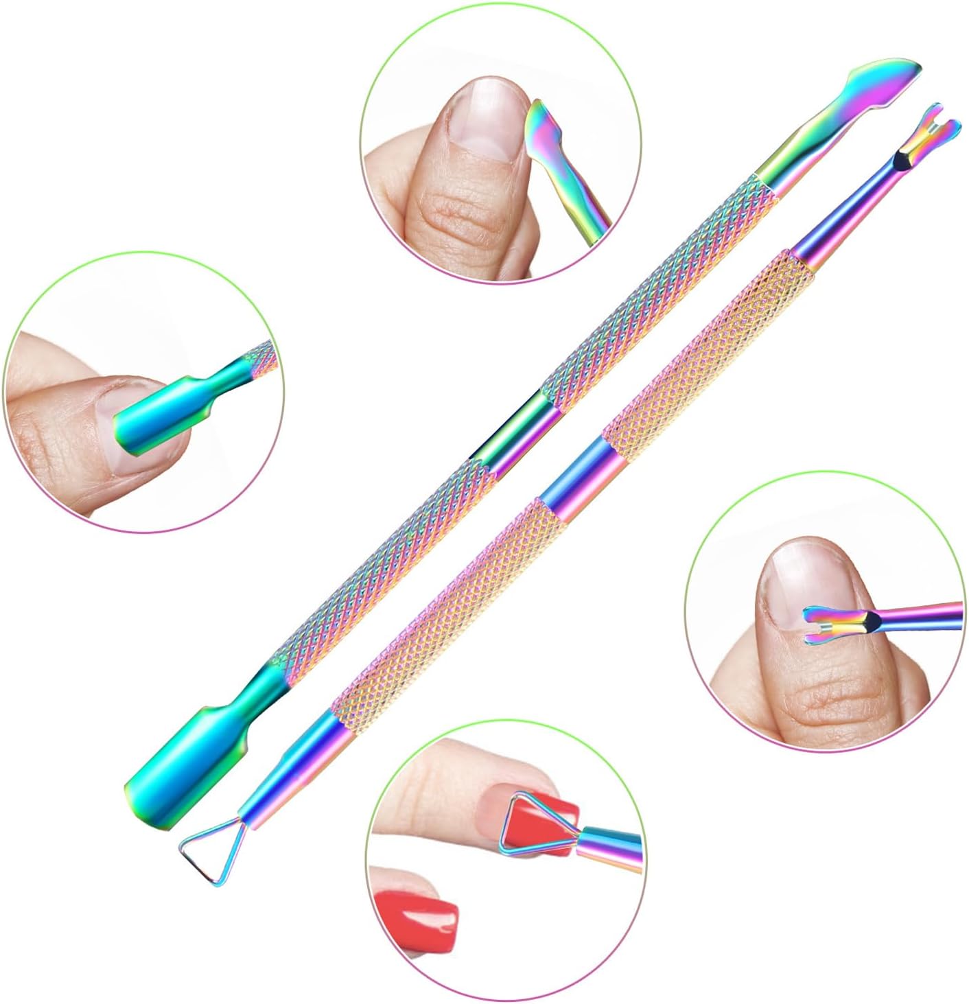 2PCS Cuticle Pusher and Cutter Remover, Xunxmas Salon Nail Scraper for Gel Polish, Stainless Steel Manicure and Pedicure Cleaner Tool for Fingernail and Toenail (Colorful)