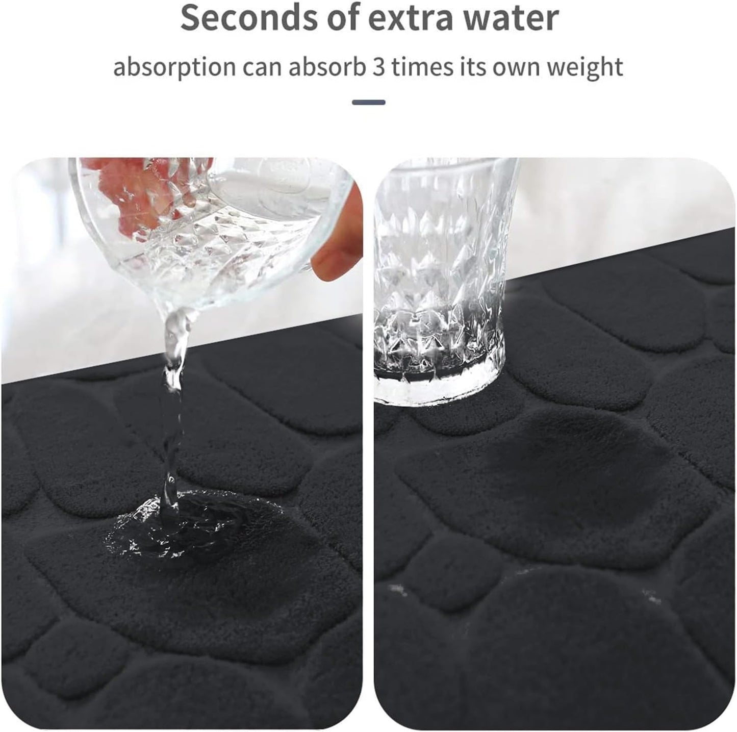 YIHOUSE Memory Foam Runner Rug, Cobblestone Bathroom Runner Rugs Super Water Absorbent Bath Mats for Bathroom Machine Washable Bath Rugs Runner for Hallway Bedroom Laundry Room(26 x 50,Black)