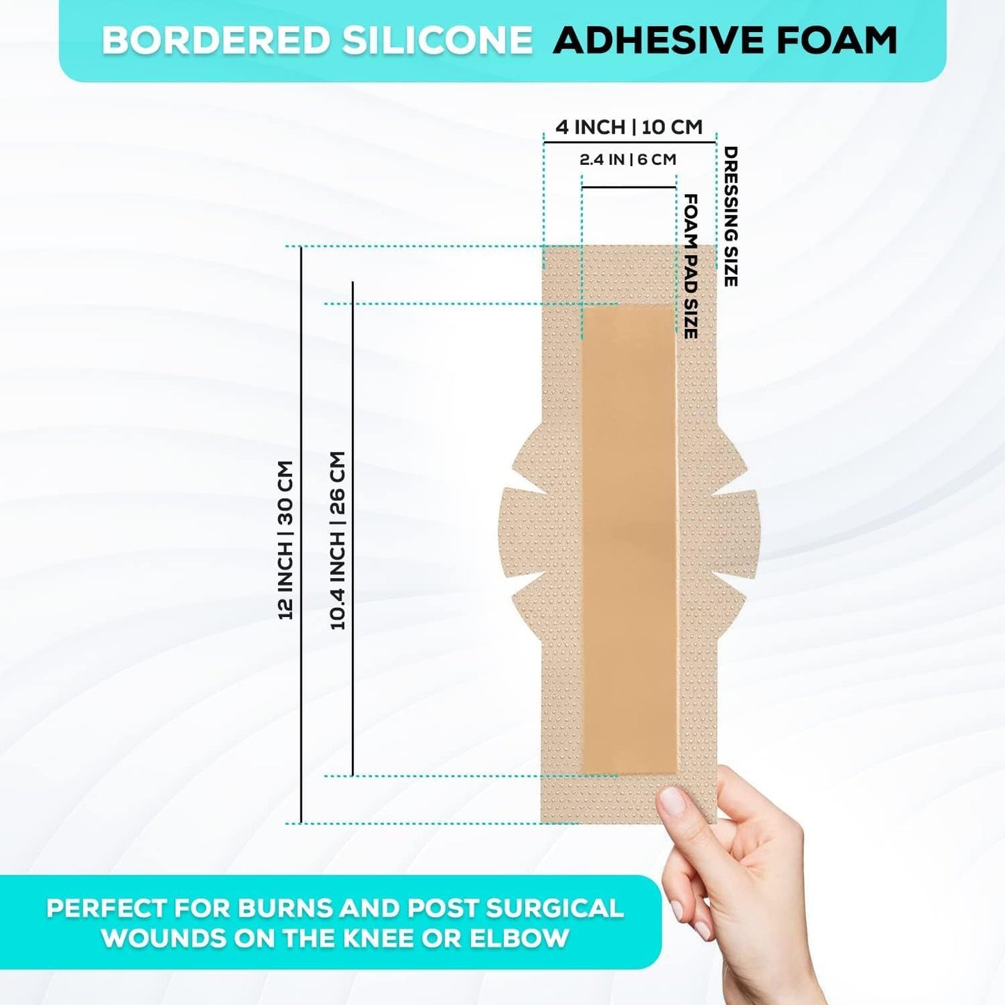 MedVanceTM Silicone - Bordered Silicone Adhesive Foam Dressing (4"x12" w/Wings, 10 Count)