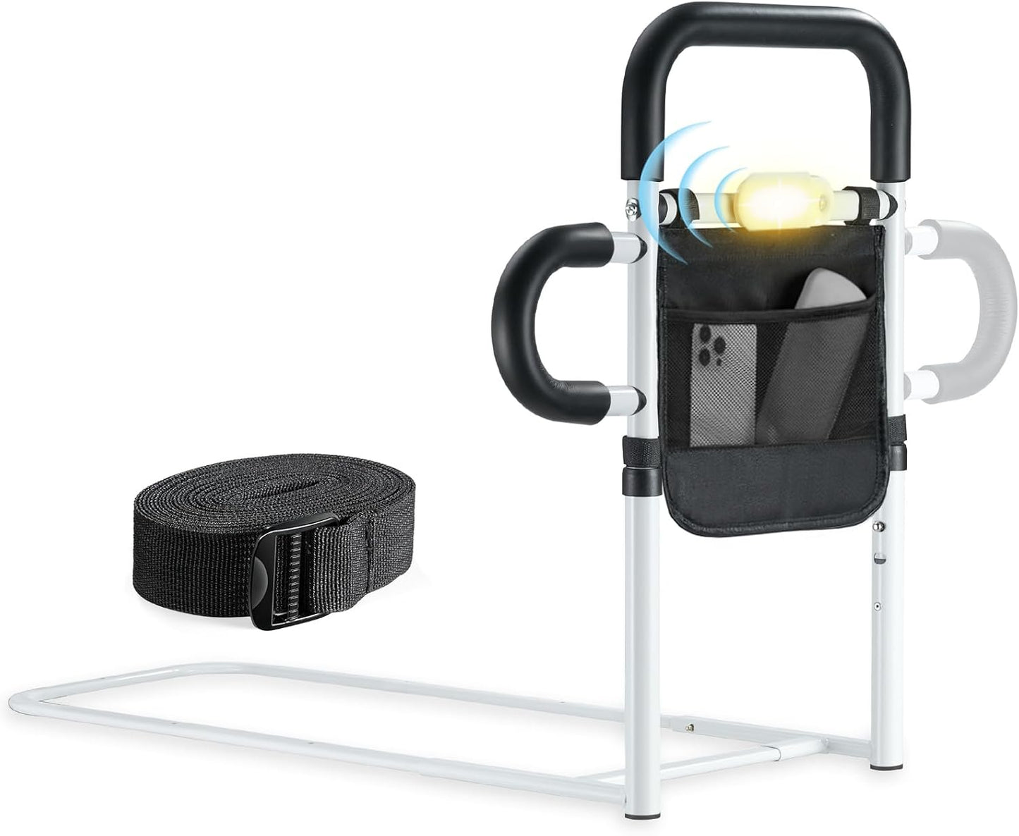 Bed Rails for Elderly Adults Safety, Adjustable Bed Rail with LED Motion Sensor Light, Bed Handle Bedside Assist for Grab Bar with Storage Pouch, Bed Side Rails Fits Twin Full Queen King Grey