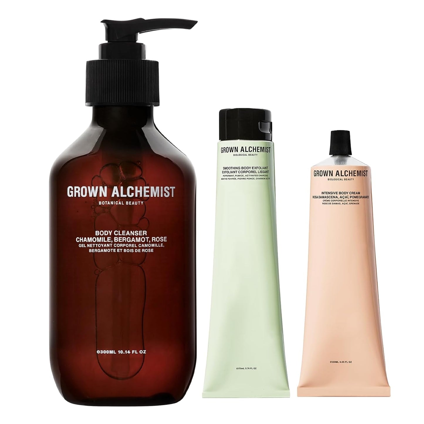 Grown Alchemist Body Cleanser (300ml) + Smoothing Body Exfoliant (170ml) + Intensive Body Cream (120ml) Skincare Set