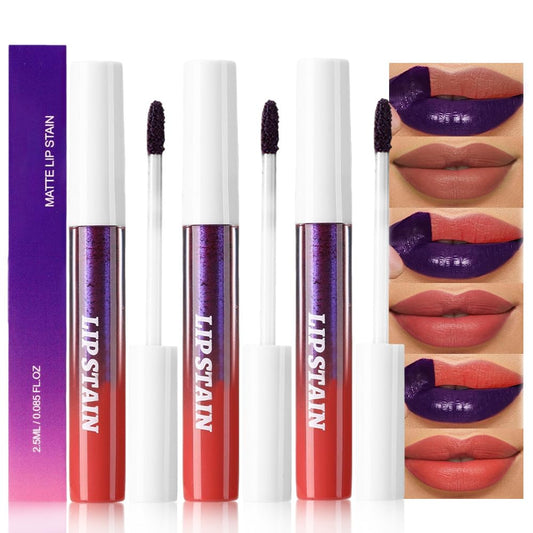 evpct 3Pcs Peel Off Lip Stain Tints, Nude Brown Orange Red Matte Liquid Lipstick Lip Stain Long Lasting Waterproof for Women, Non-sticky Lipstick Peel Off High Pigment No Faded Smudge-proof Lip Stains