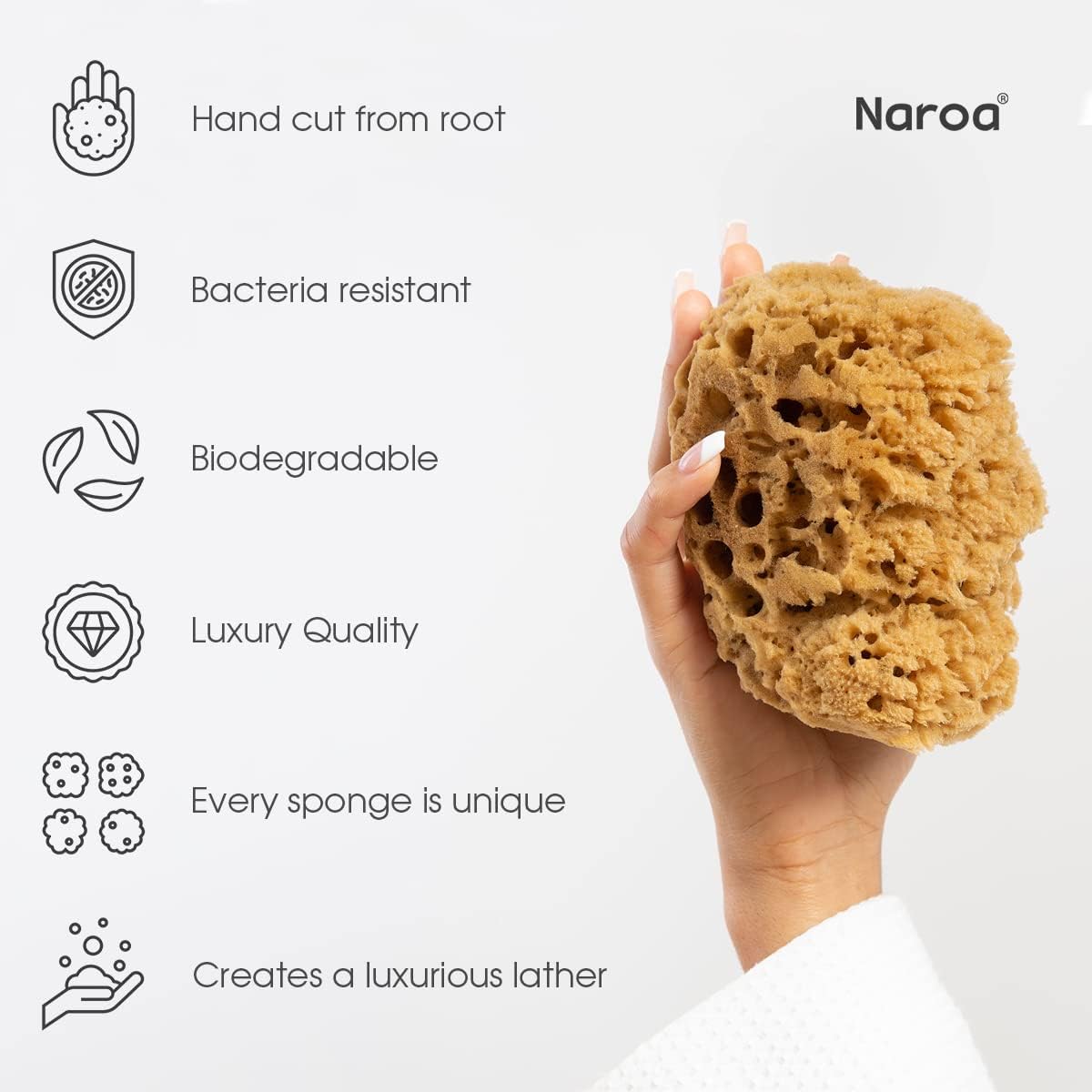 Naroa Massage Natural Shower Sponge X Large | Unbleached Body Scrubber Puff | Bath Sea Loofah for Healthy Skin | Sustainable Plastic Free