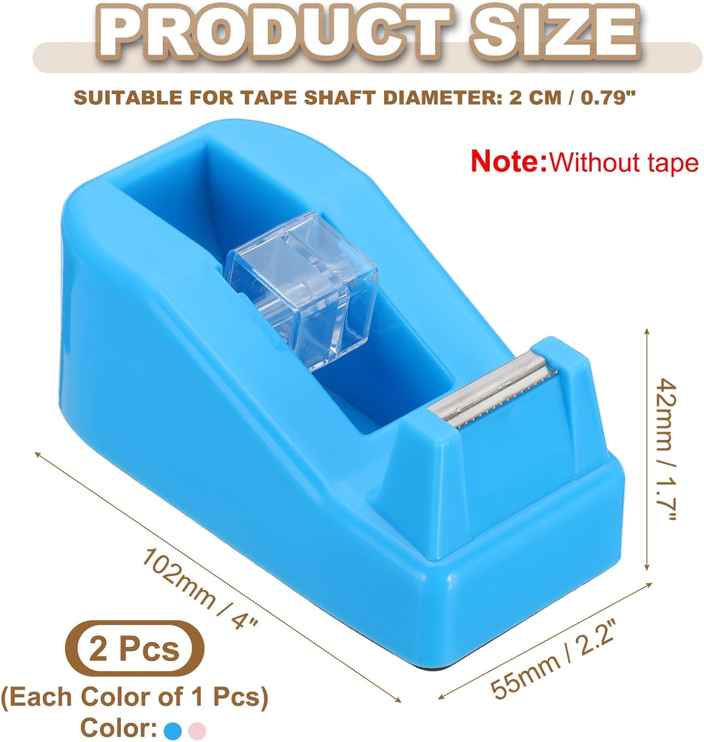 PATIKIL 2pcs Tape Dispenser Desk, Small Tape Dispenser Cute Desktop Dispenser Holder for Tape Office Desktop, Blue Pink